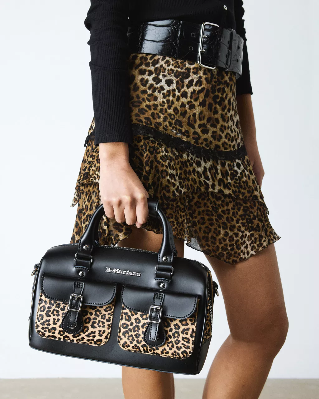 DR MARTENS Leopard Print Hair-On Top Handle Bag