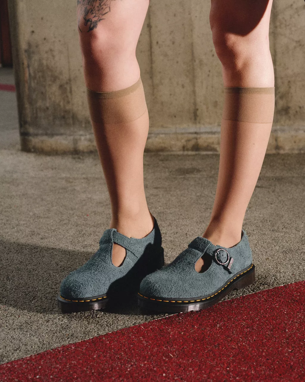 DR MARTENS T Bar Napped Leather Shoes