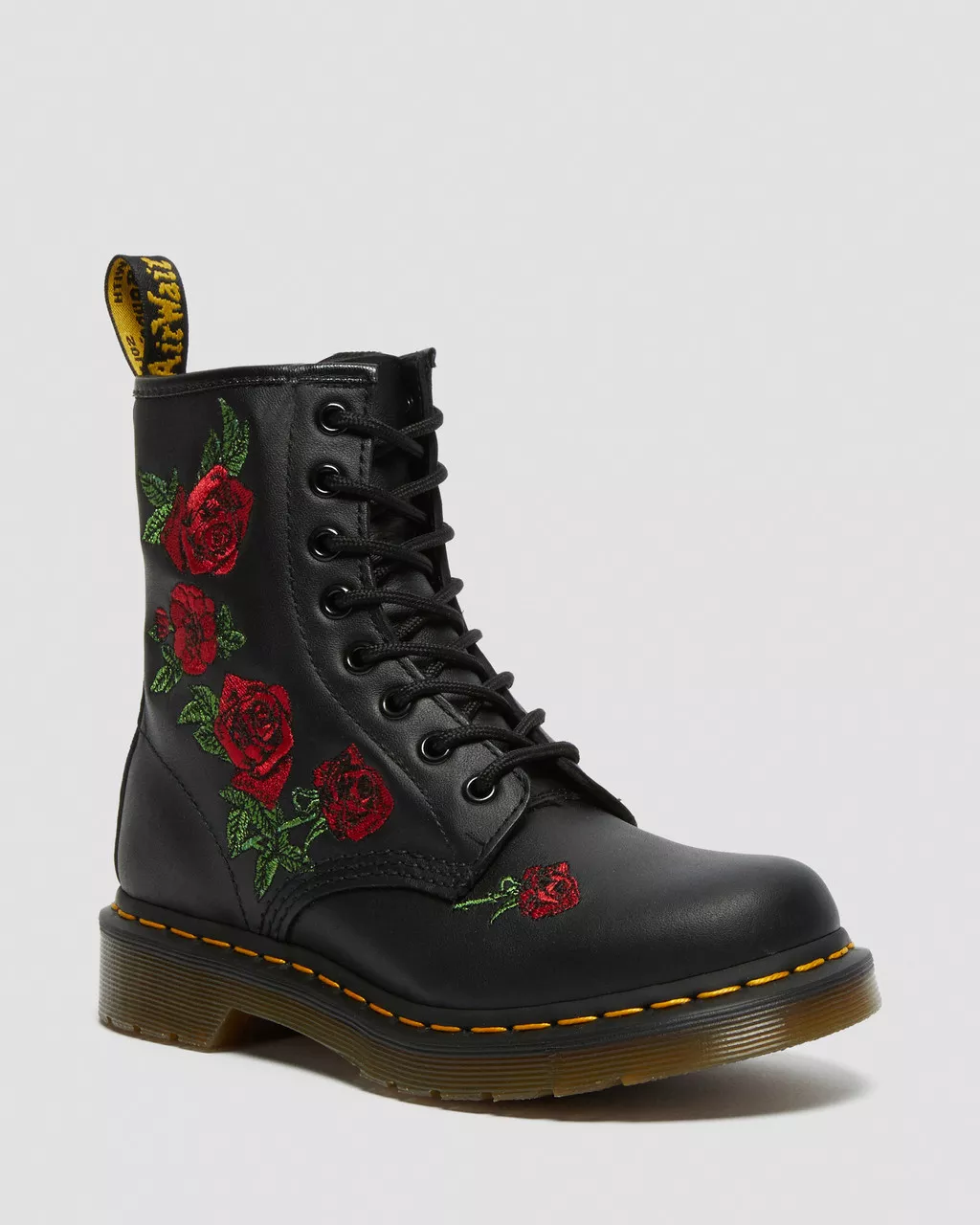 DR MARTENS 1460 Vonda Floral Rose Leather Lace Up Boots
