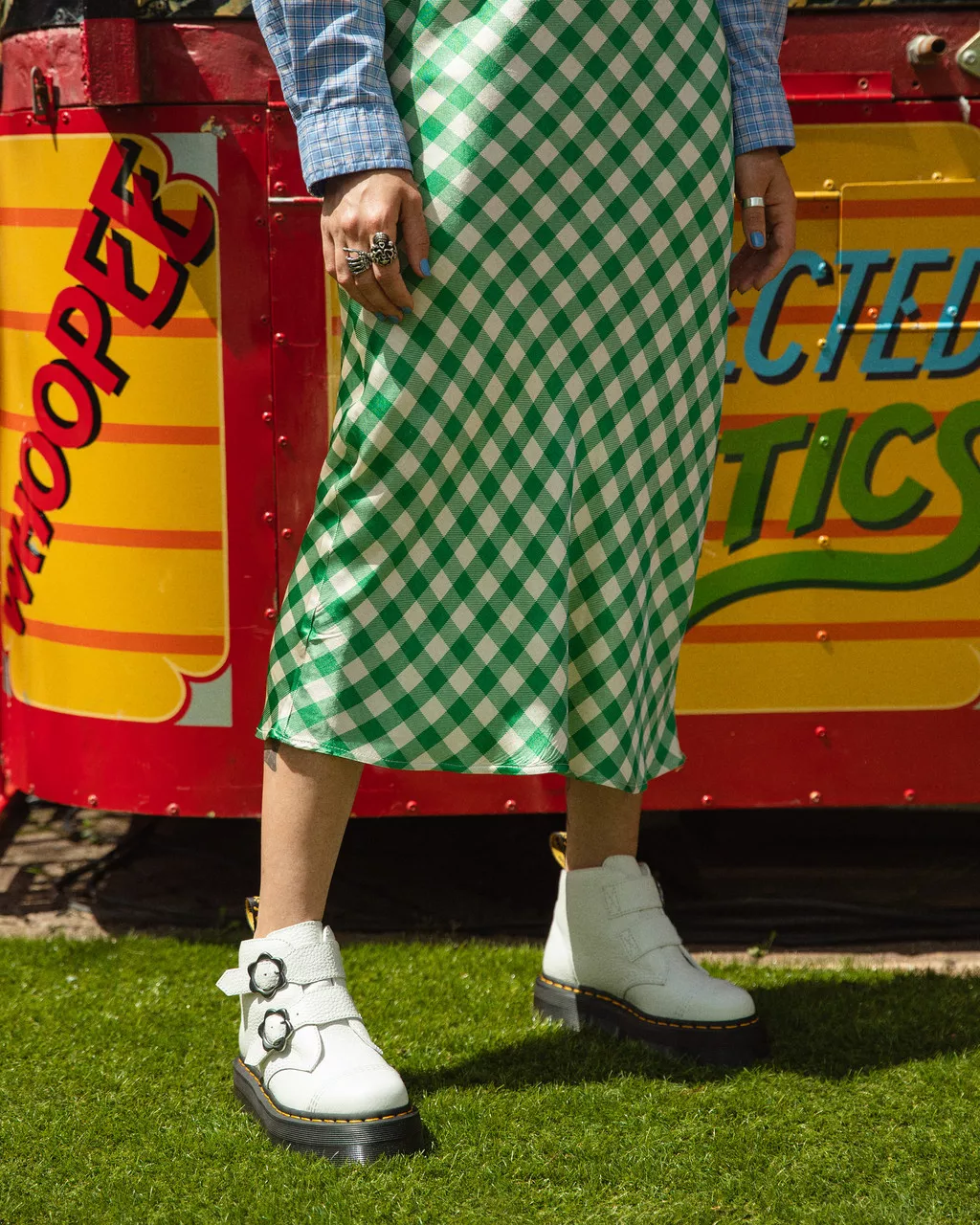 DR MARTENS Devon Flower Buckle Milled Nappa Leather Platform Boots