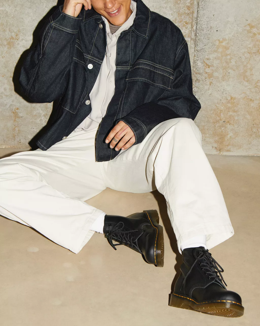 DR MARTENS 101 Yellow Stitch Smooth Leather Ankle Boots