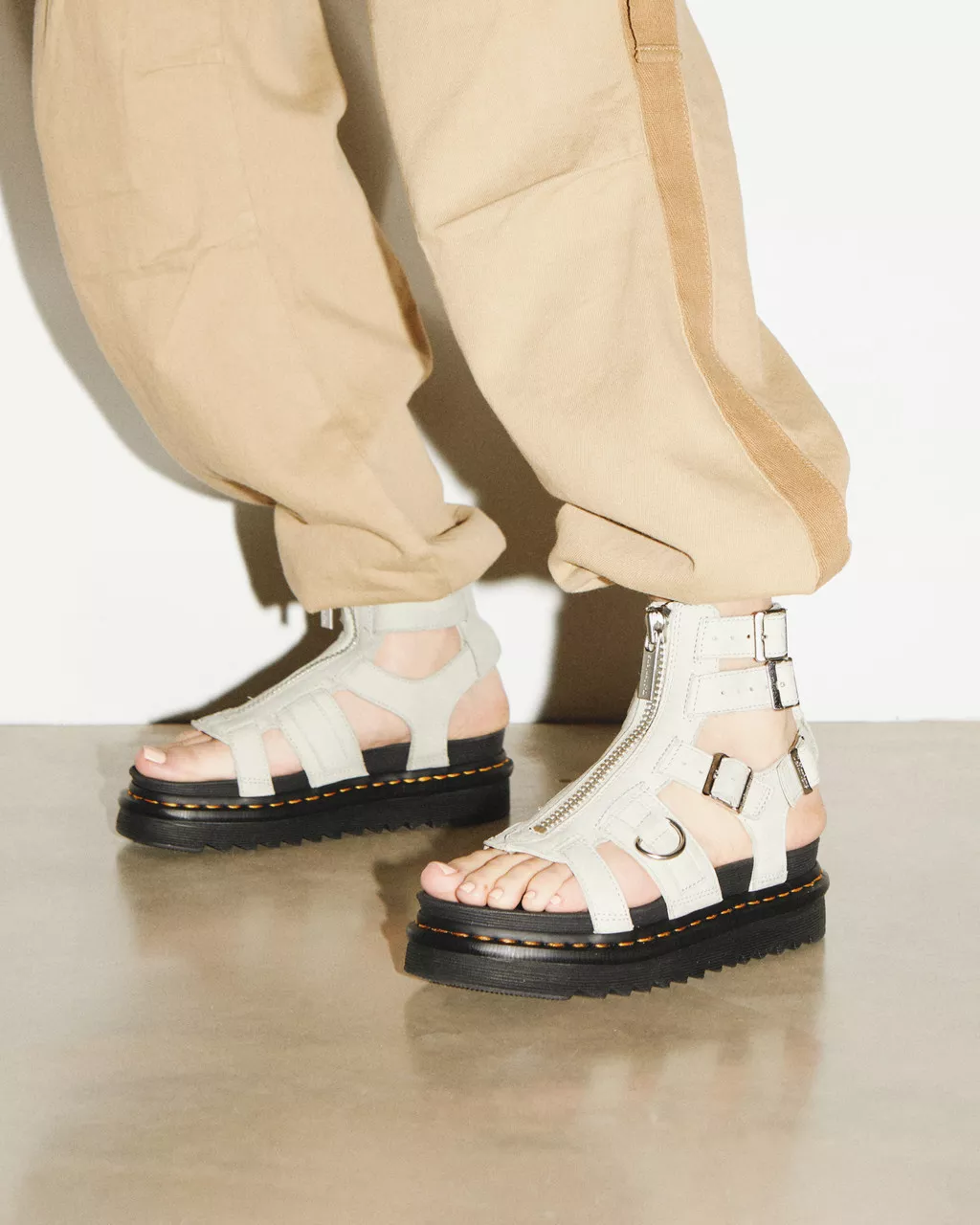 DR MARTENS Olson Tumbled Nubuck Leather Gladiator Zip Sandals