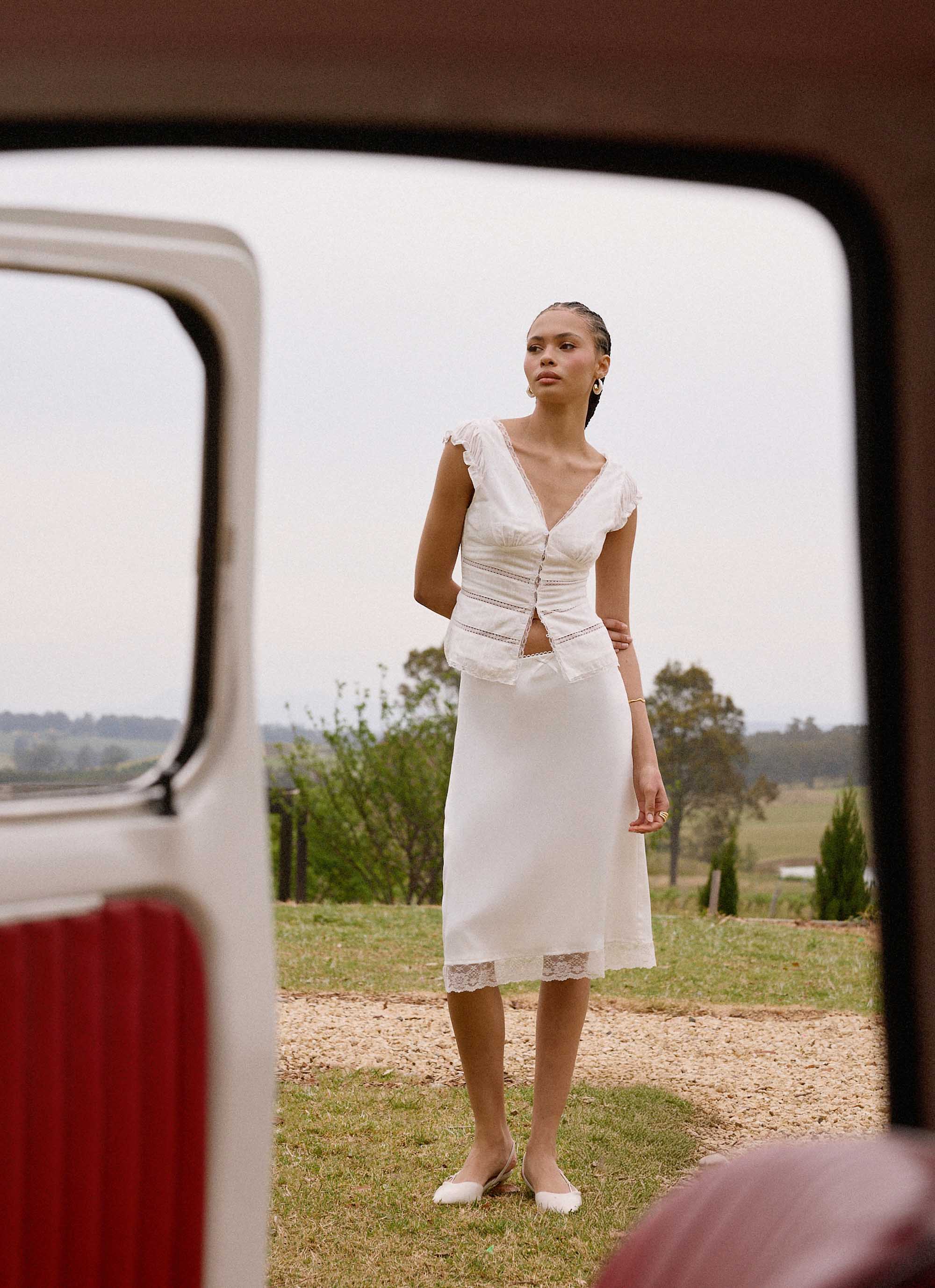 Ruann Lace Trim Top - White