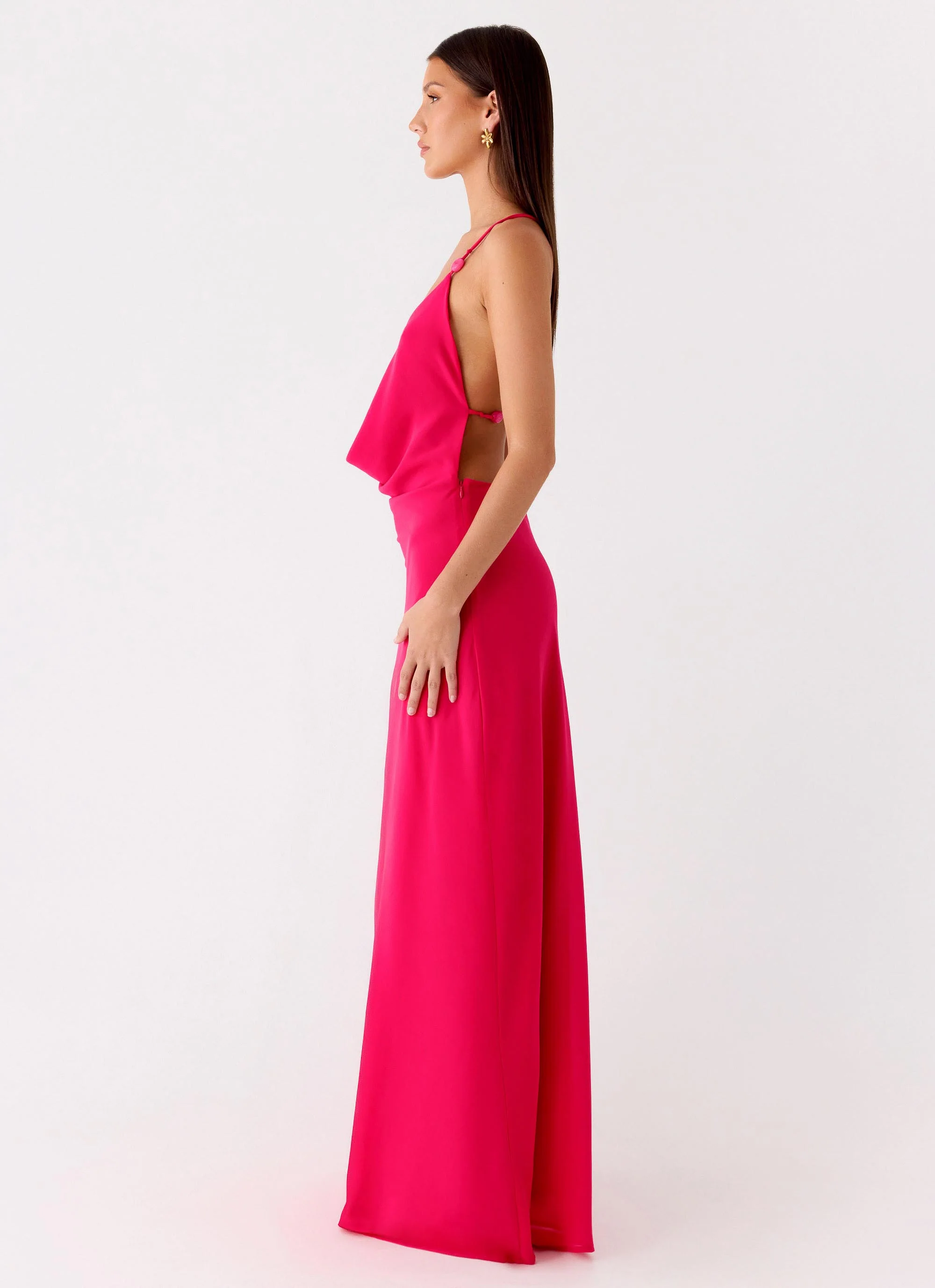 Tropic Muse Beaded Cowl Maxi Dress - Fuchsia