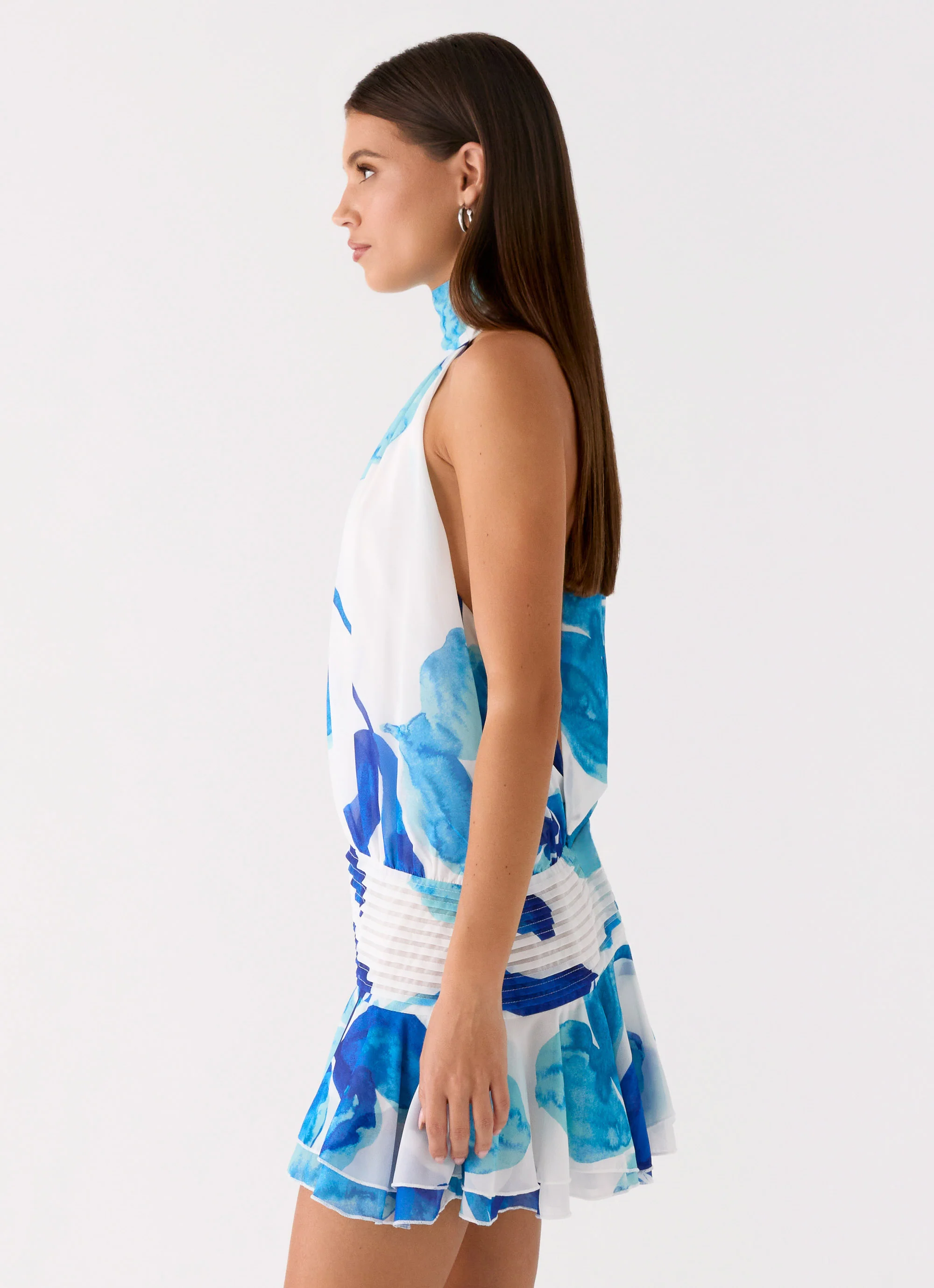 Willow Chiffon Mini Dress - Cerulean Bloom