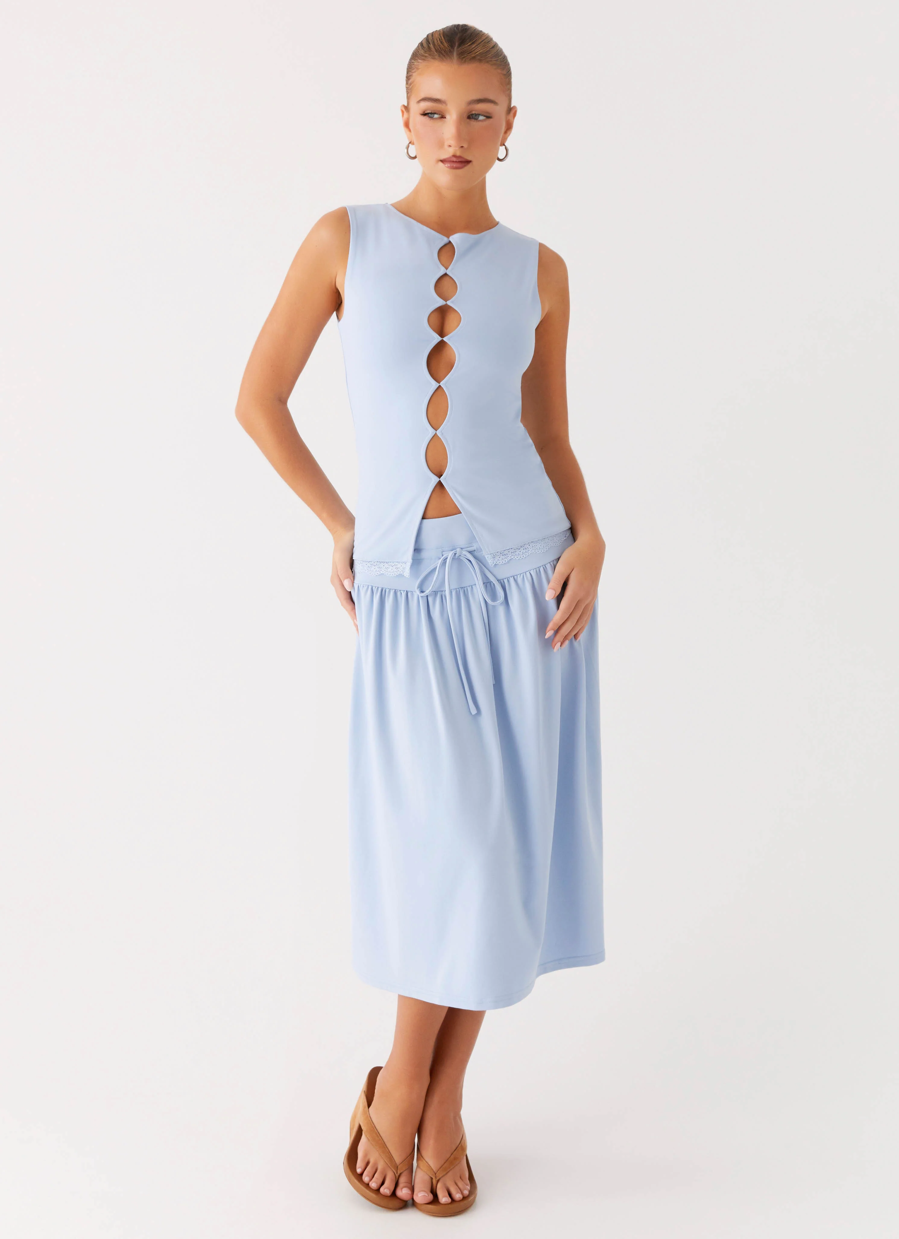 Silver Tides Midi Skirt - Blue