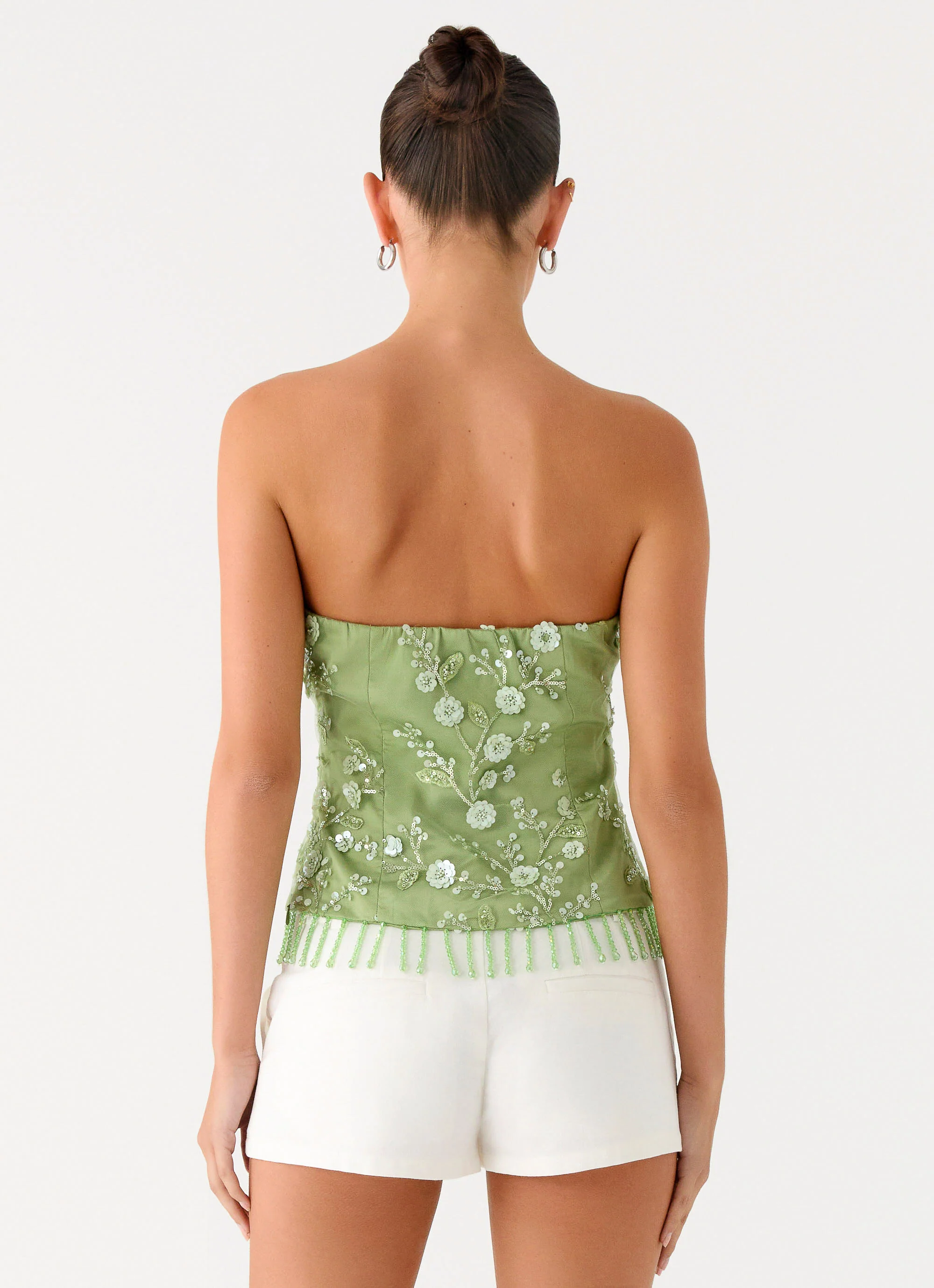 Sea Garden Beaded Strapless Top - Green