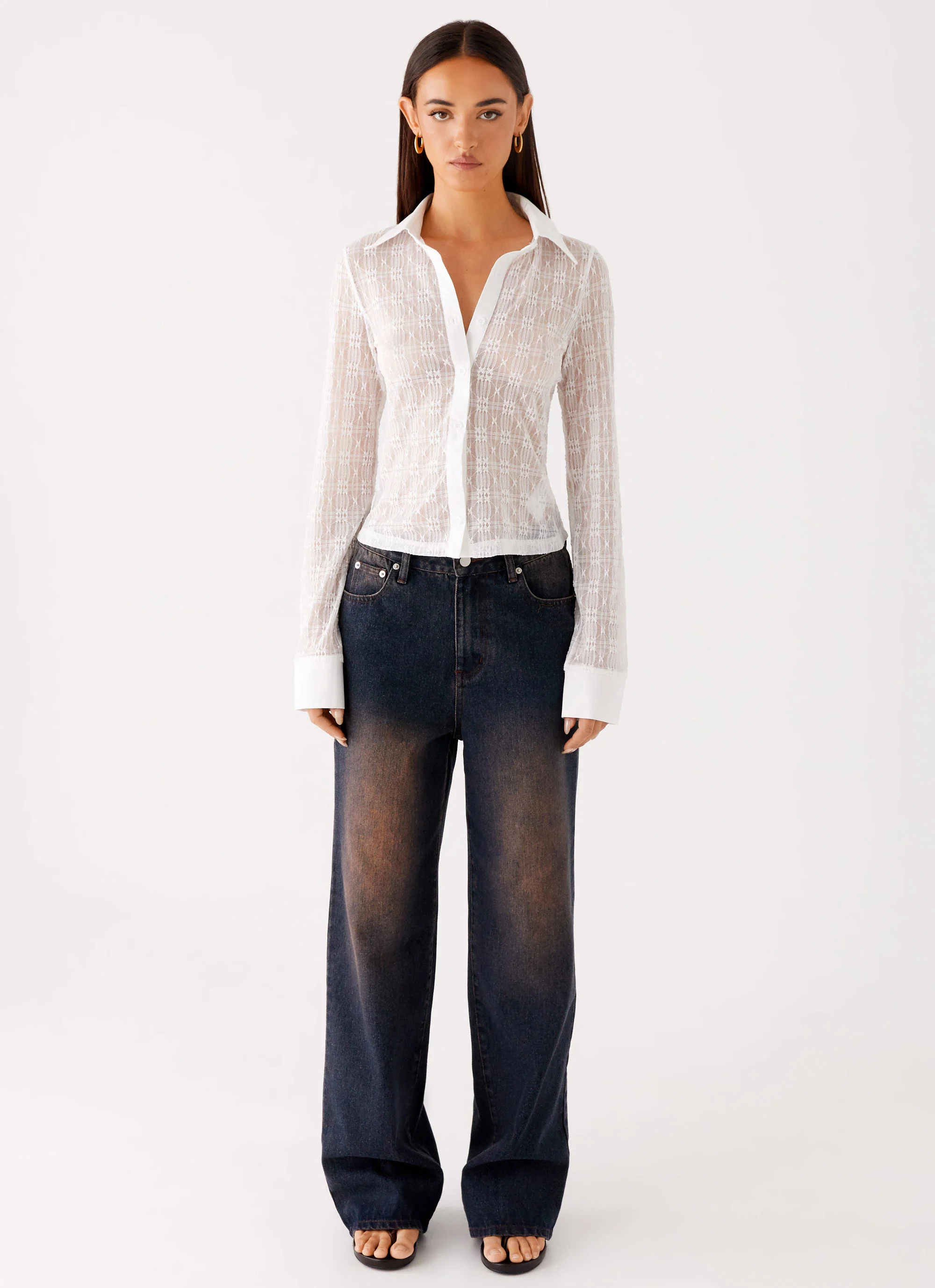 Loui Lace Long Sleeve Top - White