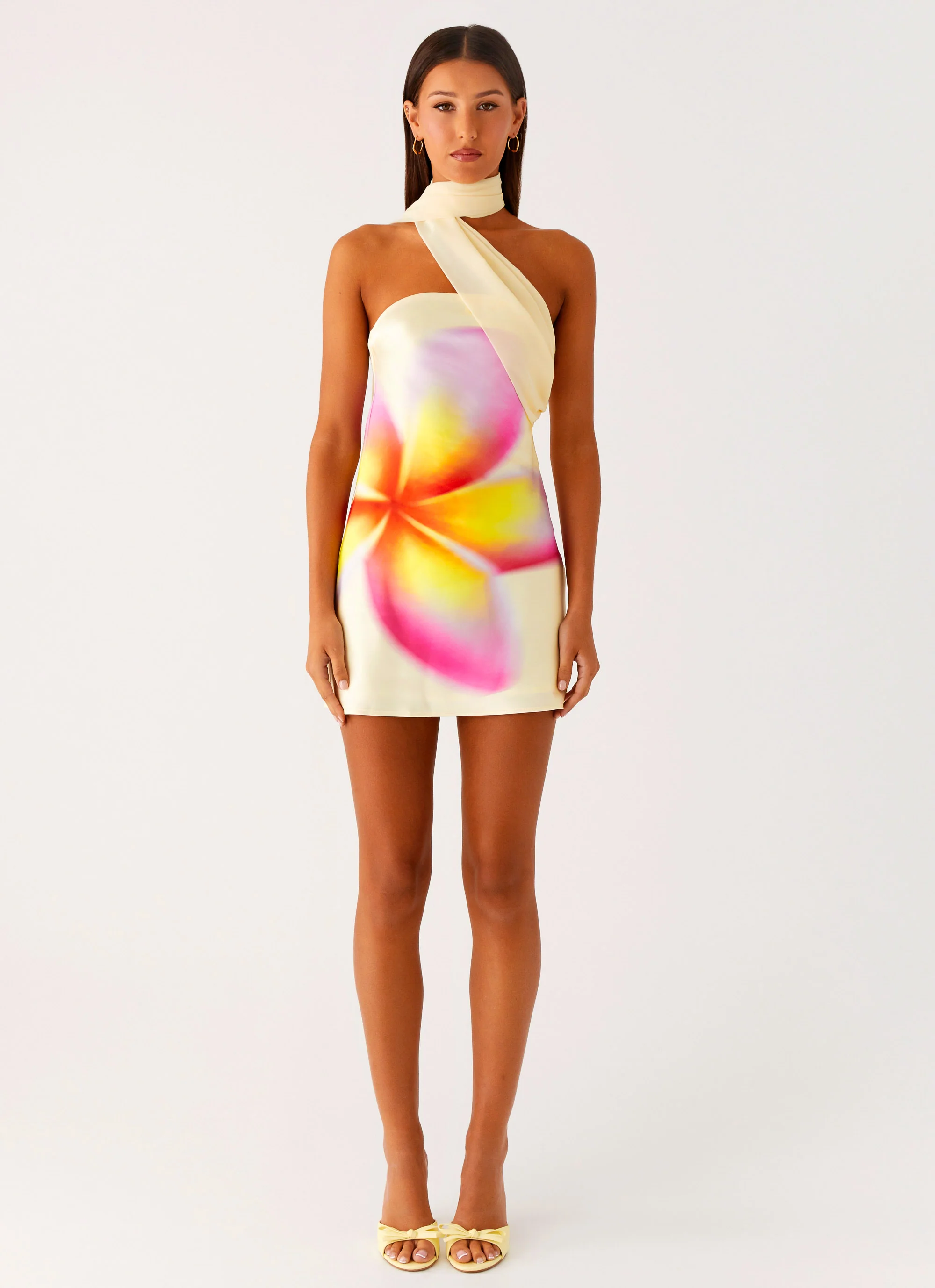 Isa Scarf Satin Mini Dress - Frangipani Yellow