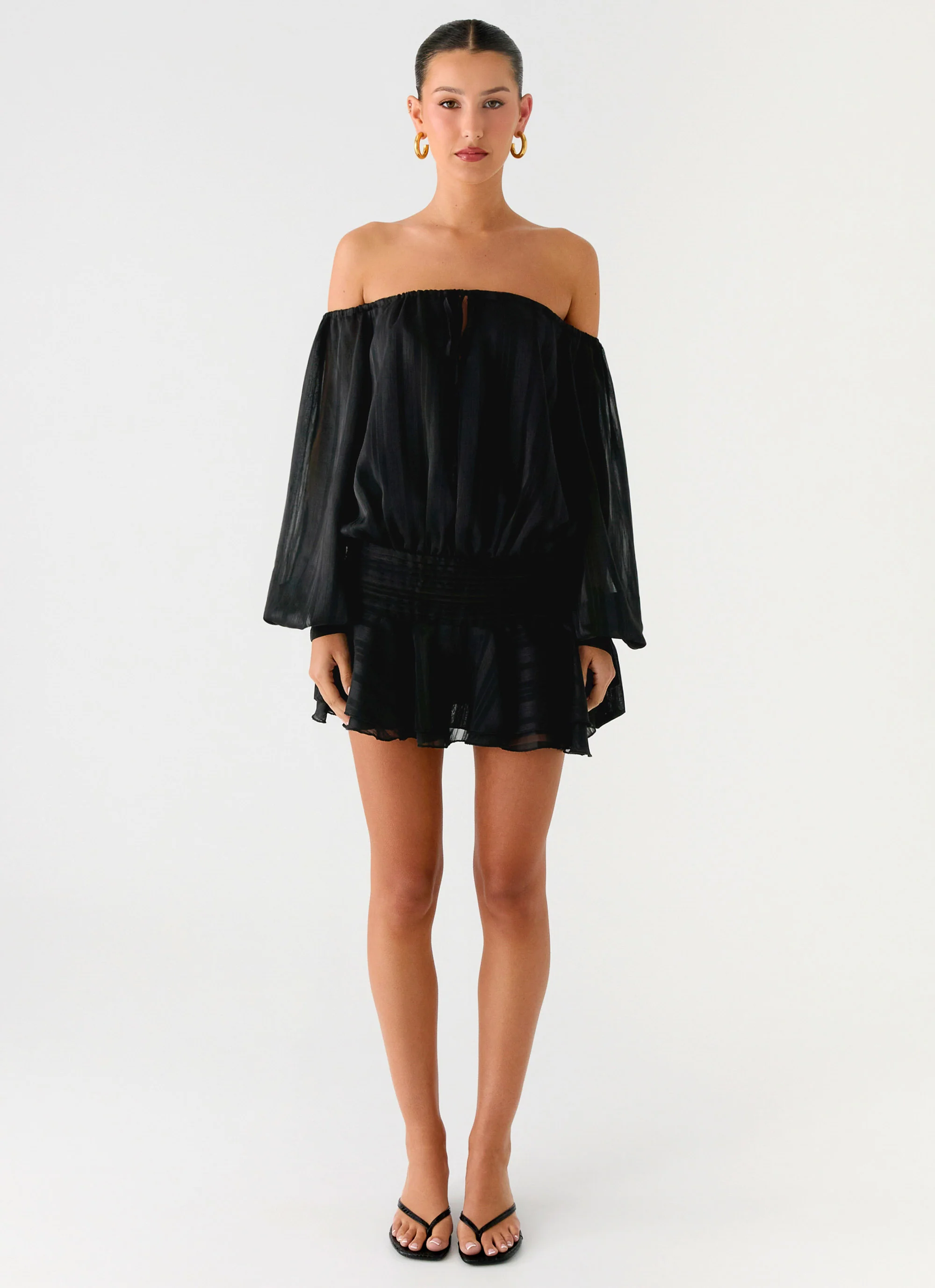 Eira Balloon Sleeve Mini Dress - Black