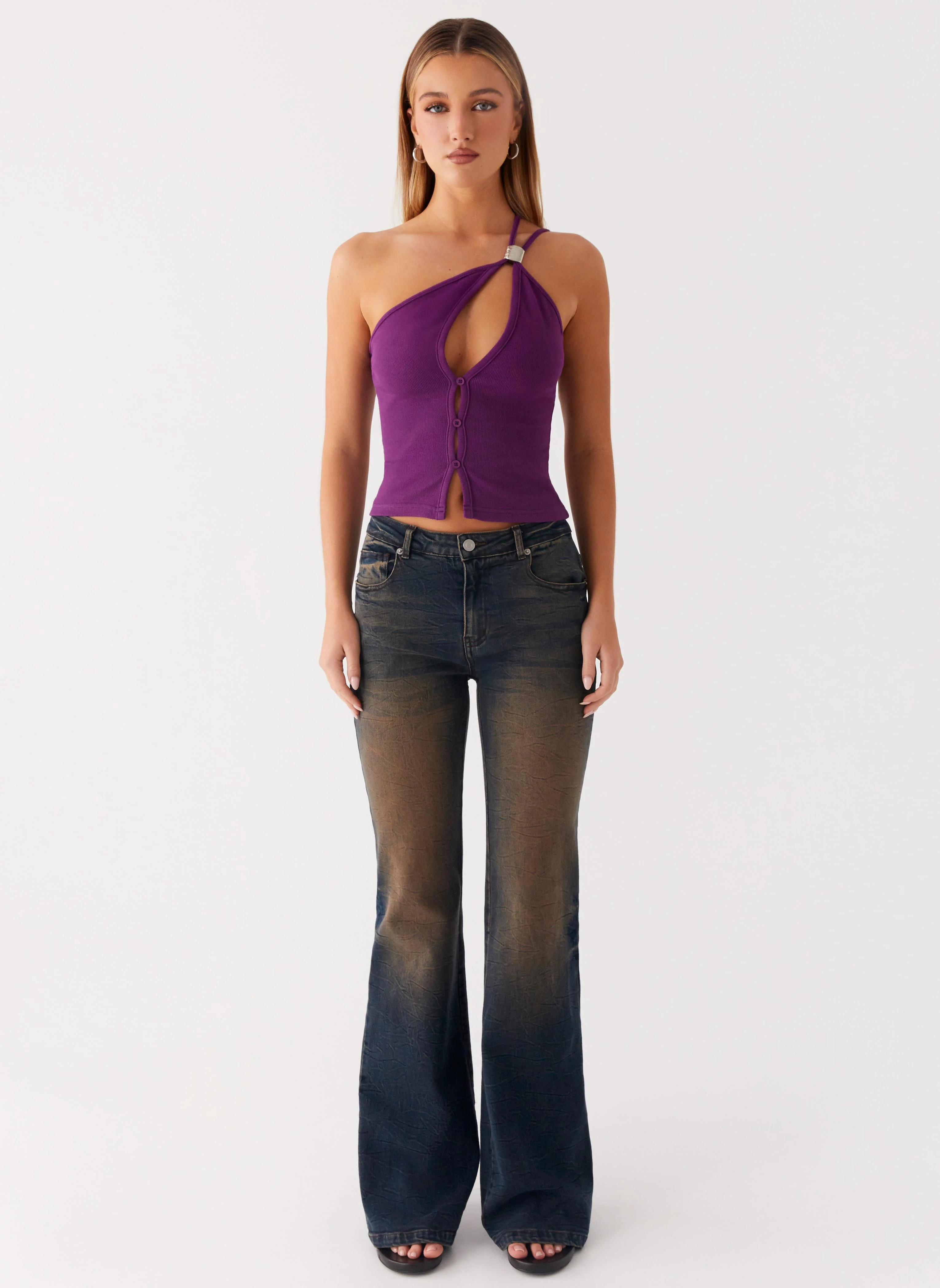 Optix Button Front Top - Plum