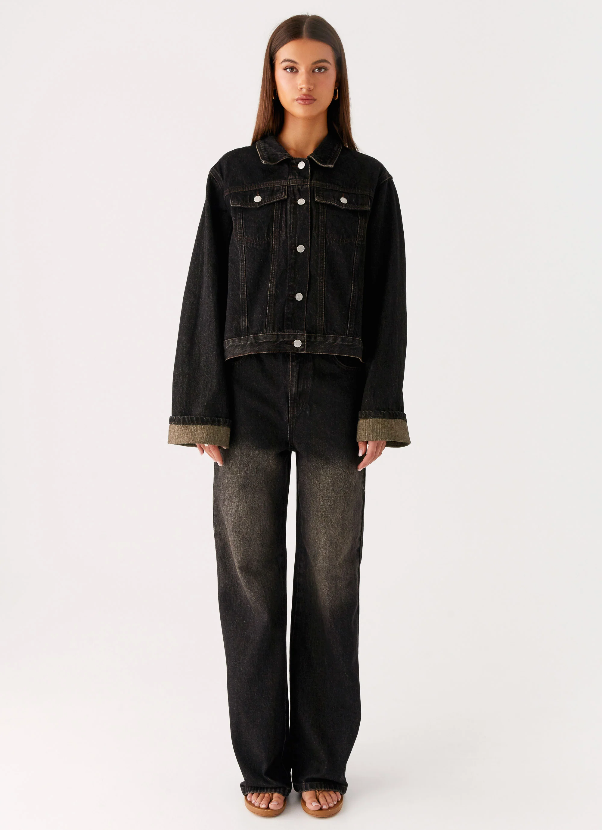 Back Again Oversized Denim Jacket - Acid Charcoal