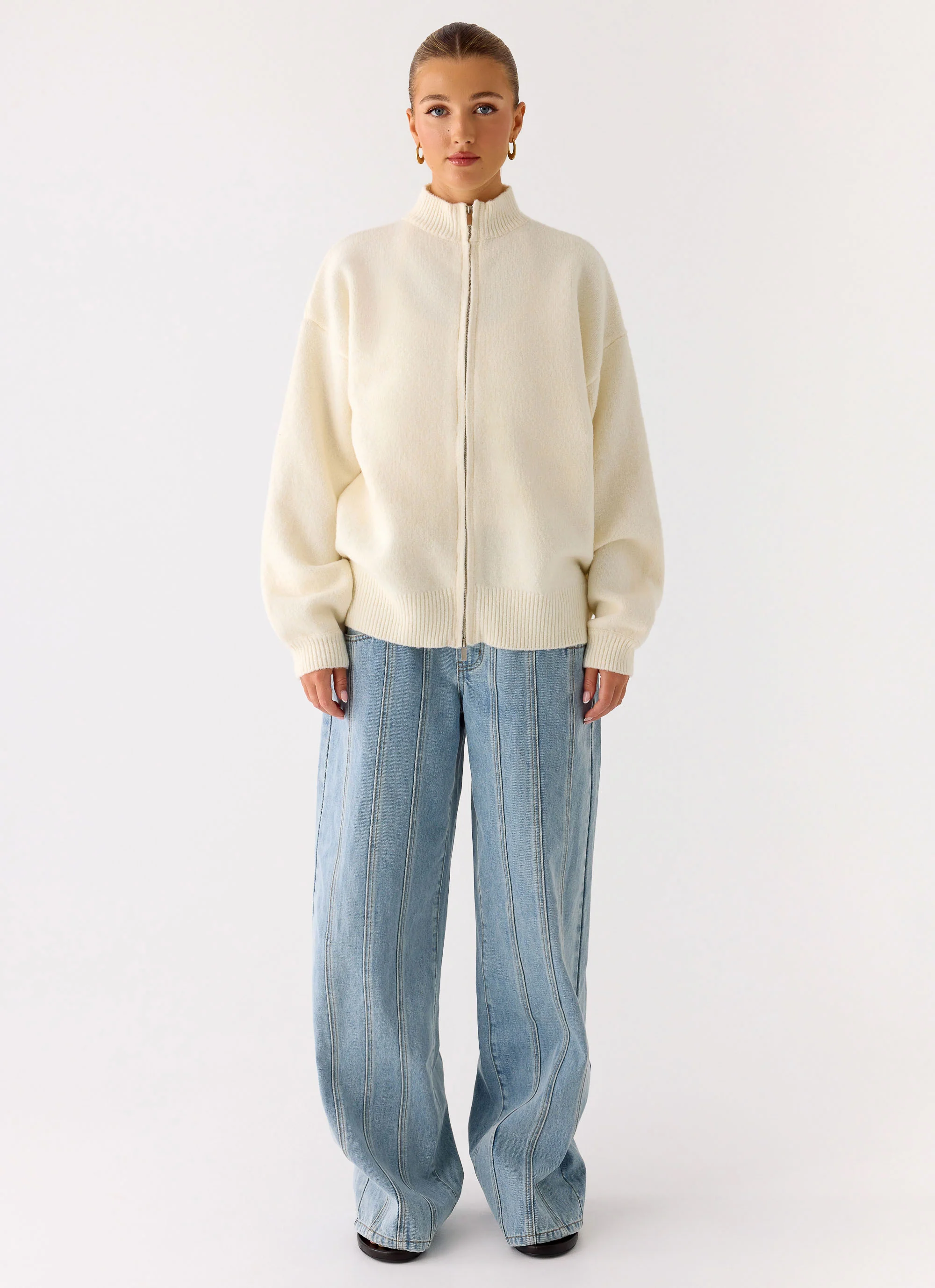 Davy Knit Zip Jacket - Ivory