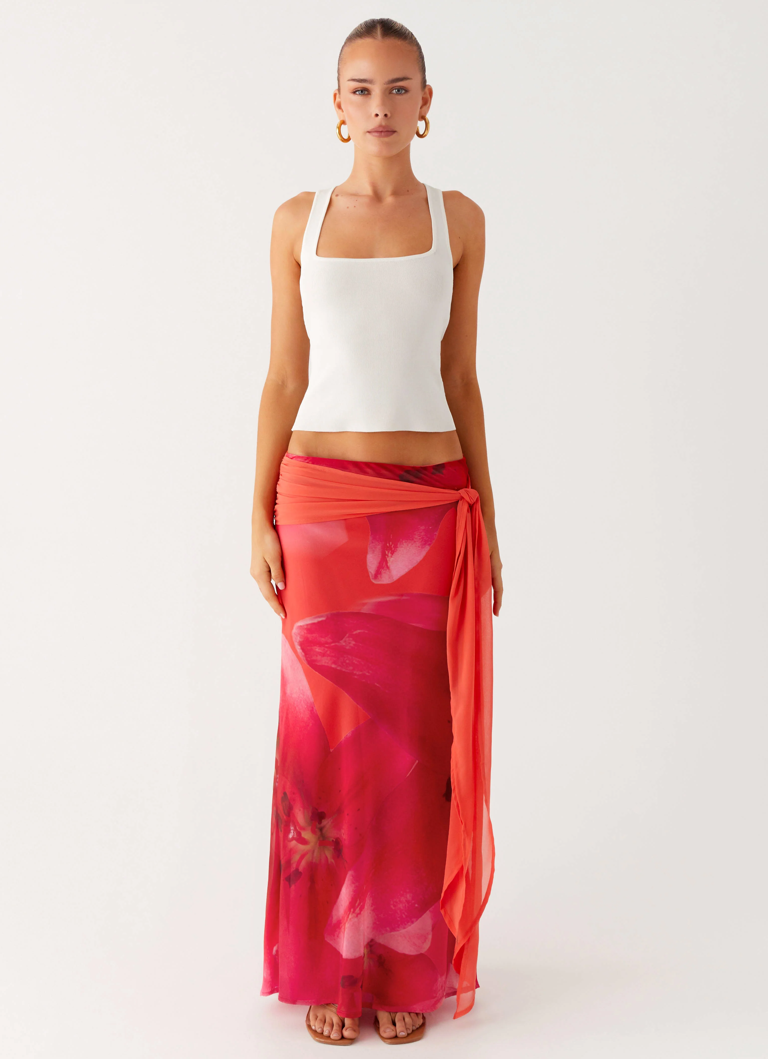 Raya Maxi Skirt - Peach Watermelon Flower