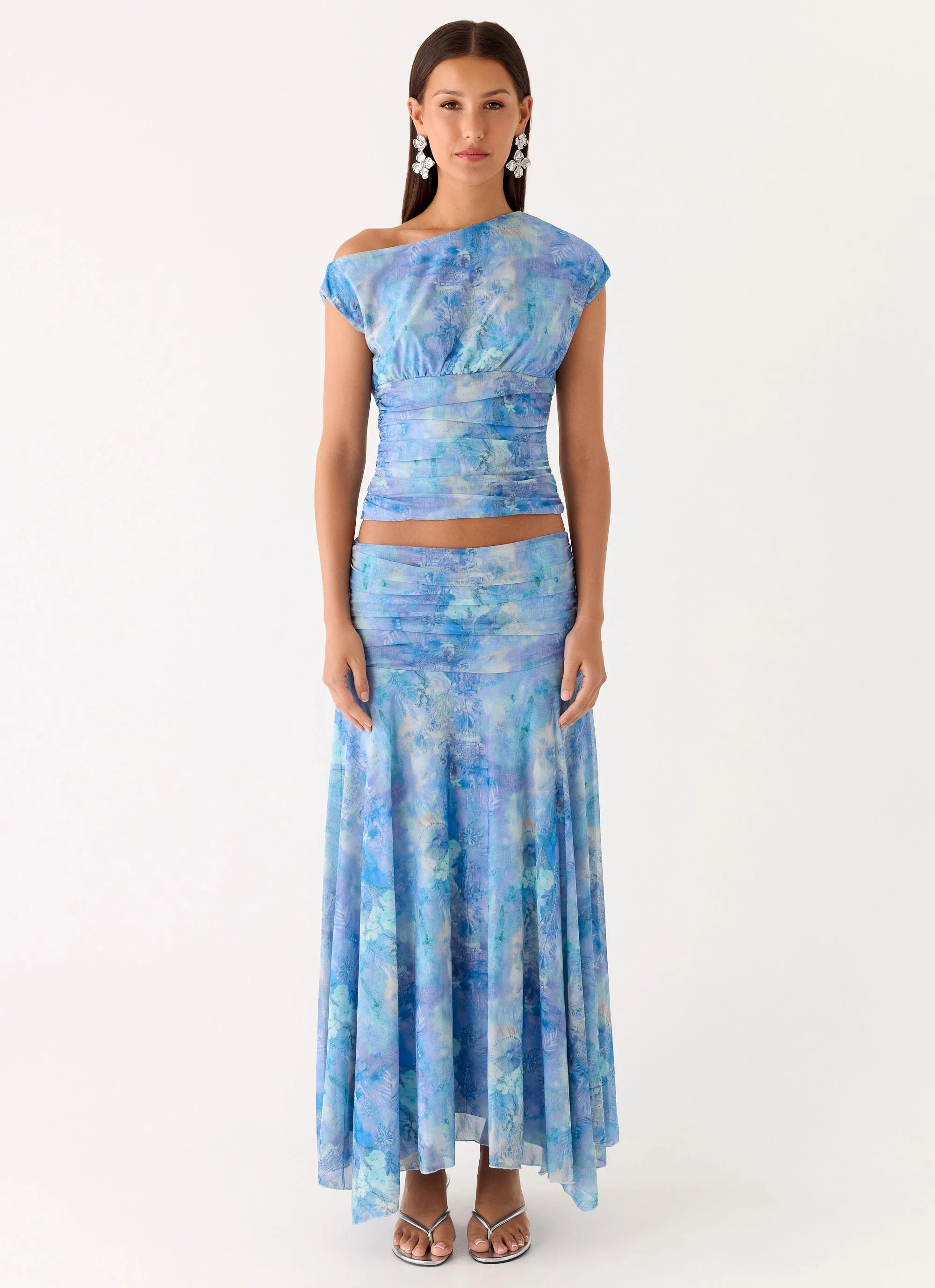 Liana Asymmetrical Top - Aqua Paisley