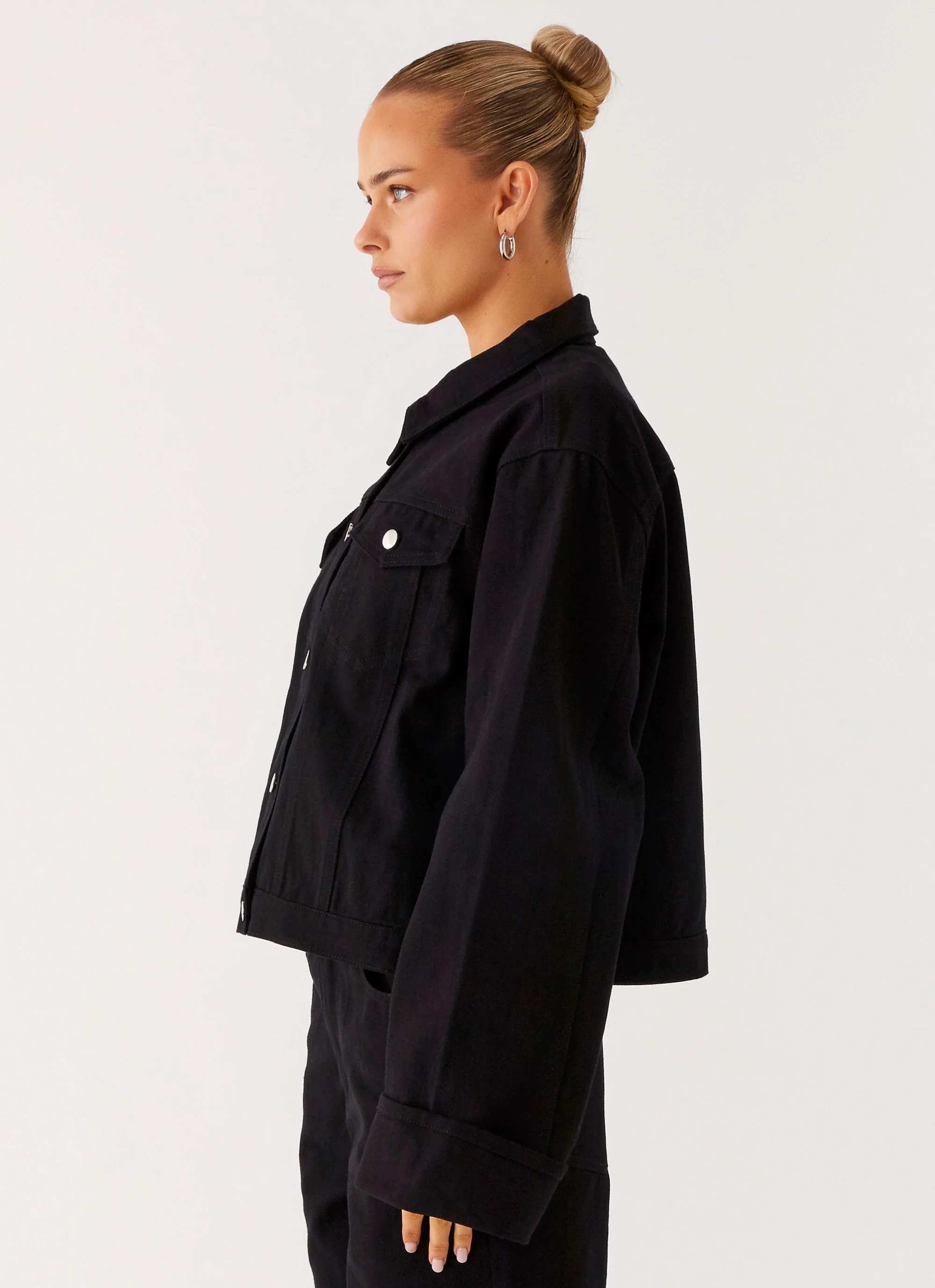 Back Again Oversized Denim Jacket - Black
