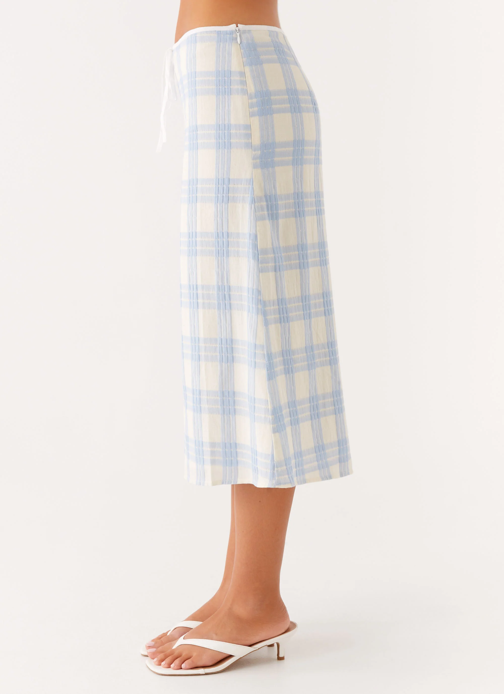 Esther Midi Skirt - Blue Check Seersucker