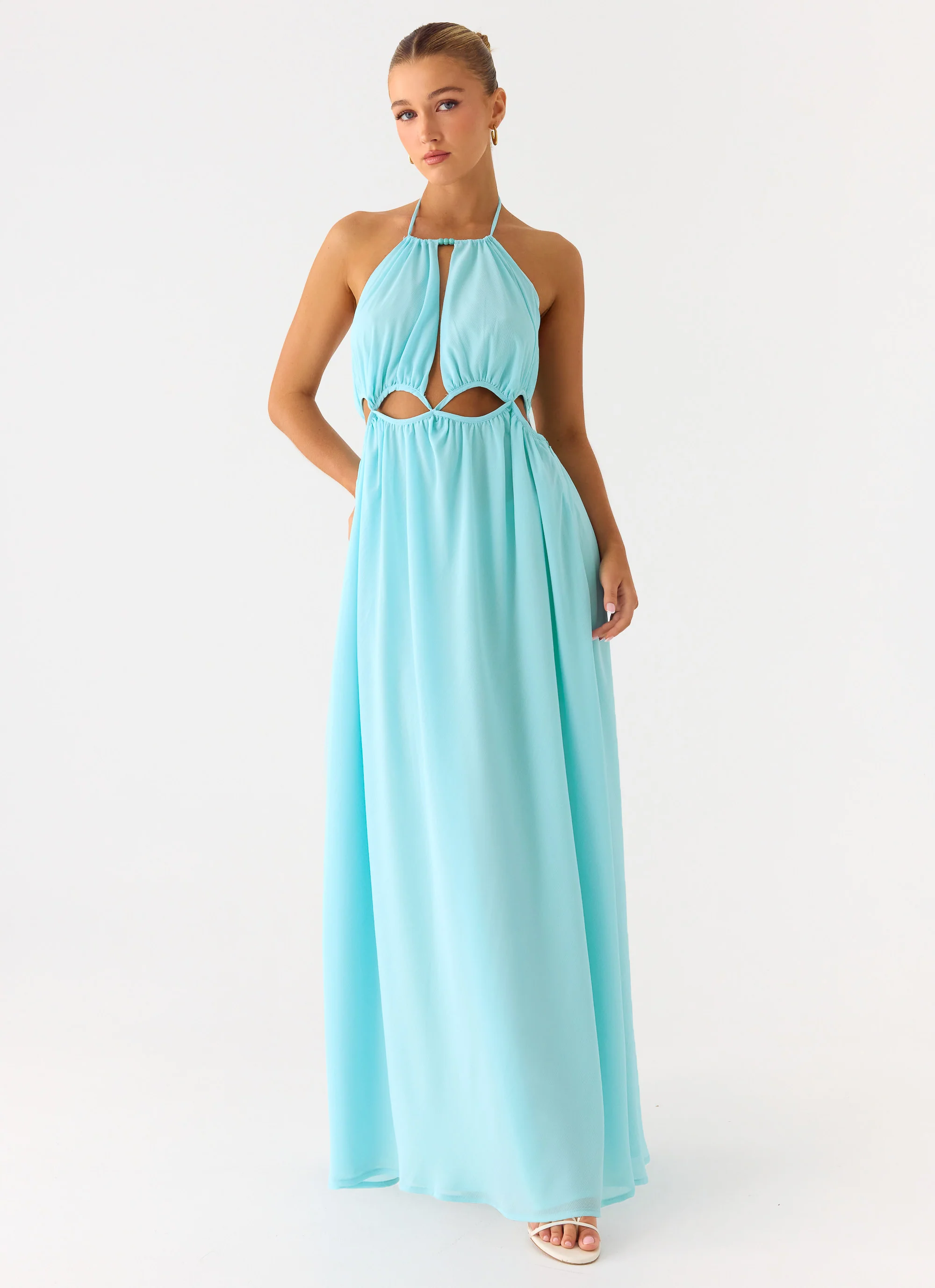 Ardenzelle Chiffon Halter Neck Maxi Dress - Turquoise