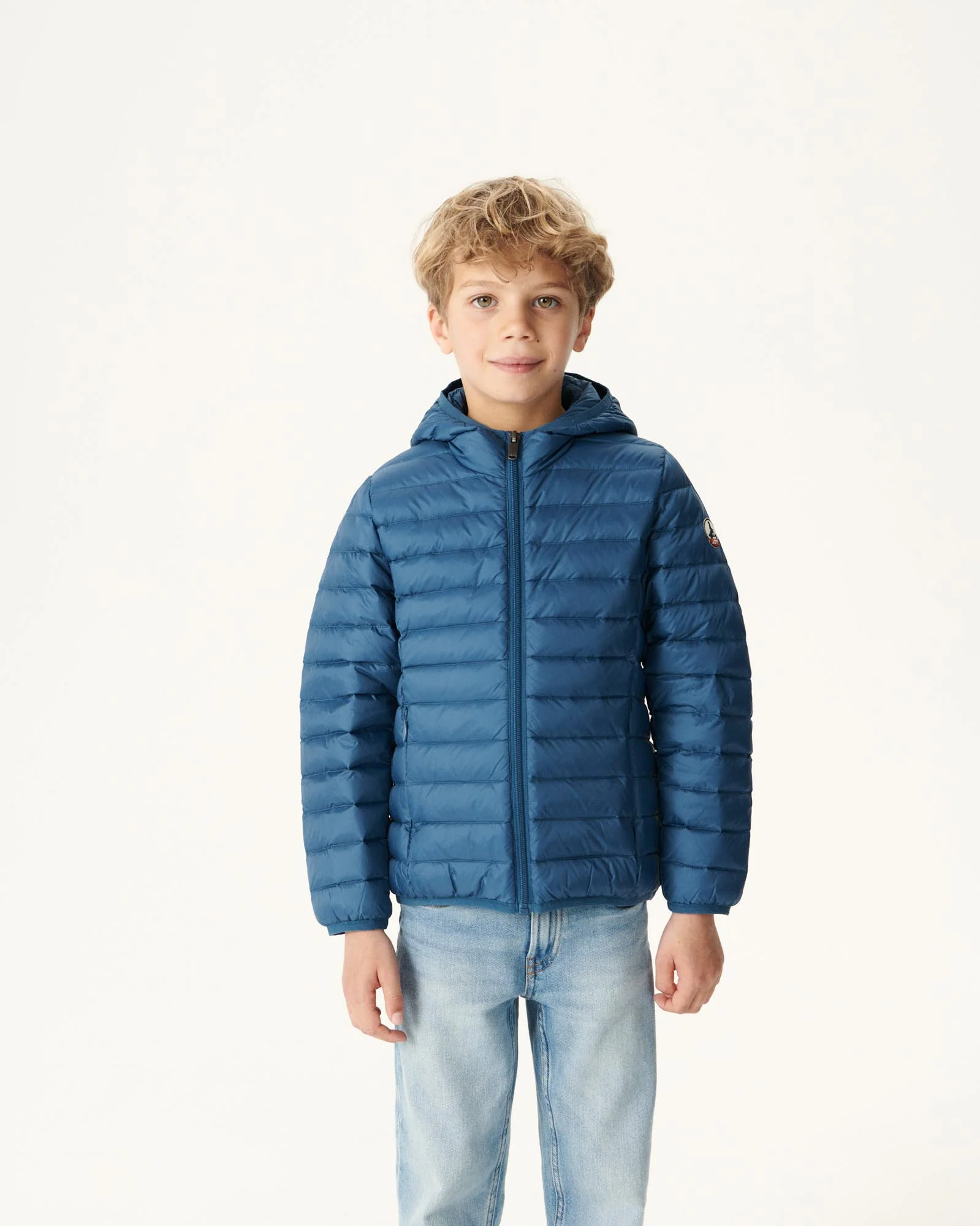 Children's lightweight hooded puffer jacket Hugo jeans blue