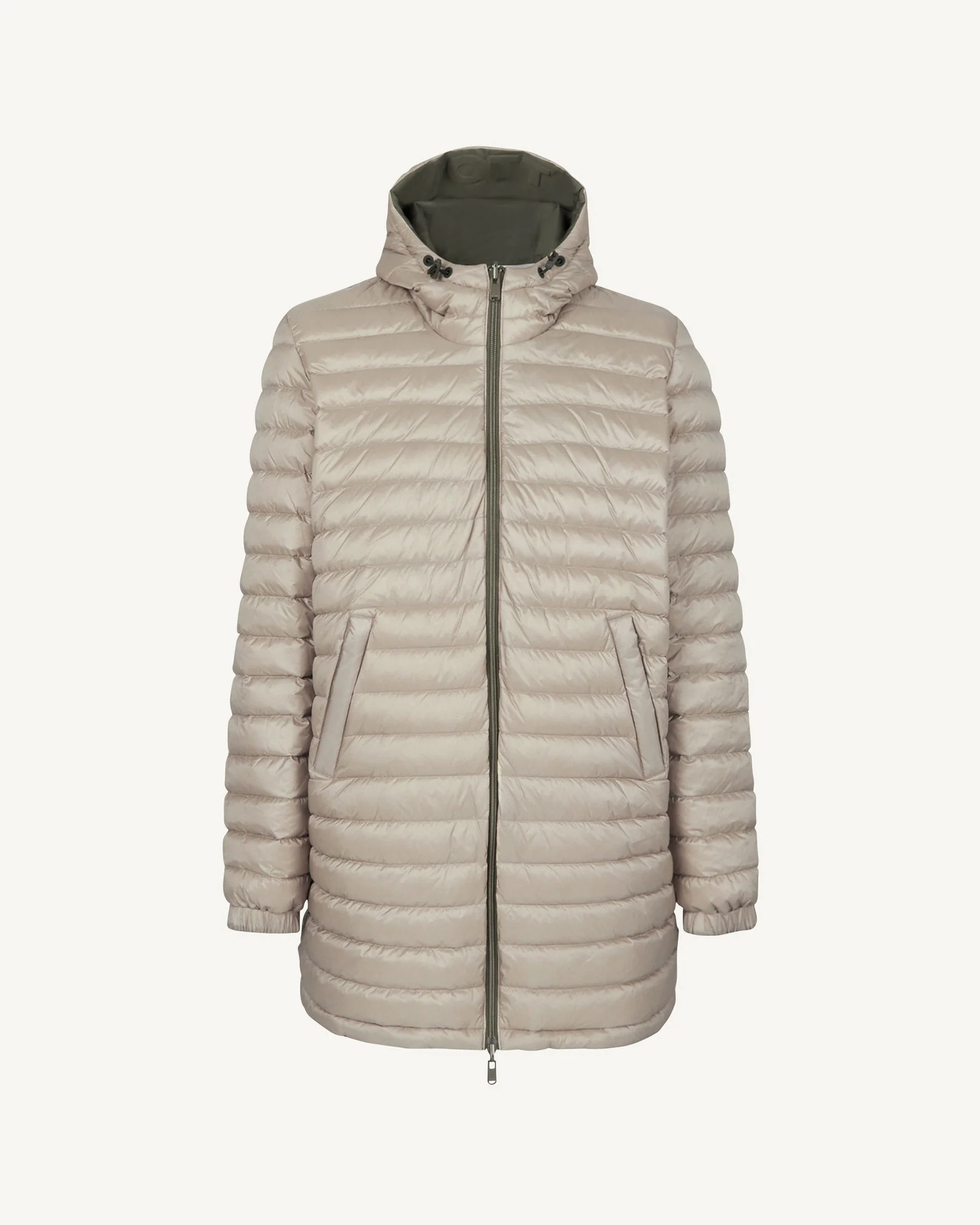 Down jacket long reversible hooded Army/Beige Amsterdam 2.0