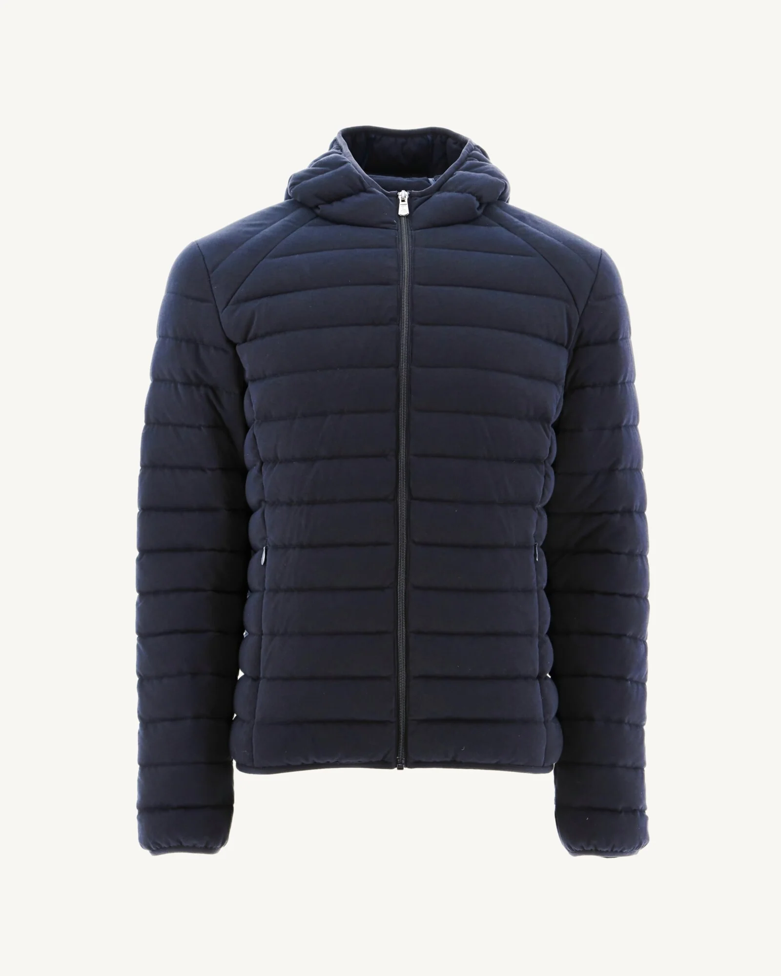 Navy Nico hooded jersey puffer jacket