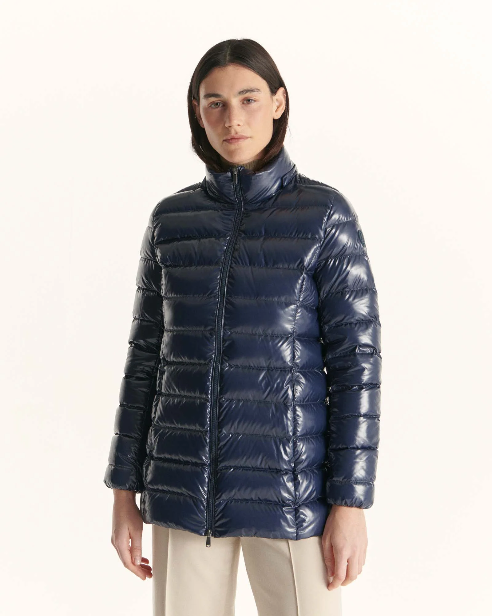 Down jacket mid-length lacquered Grand Froid Marine Perle
