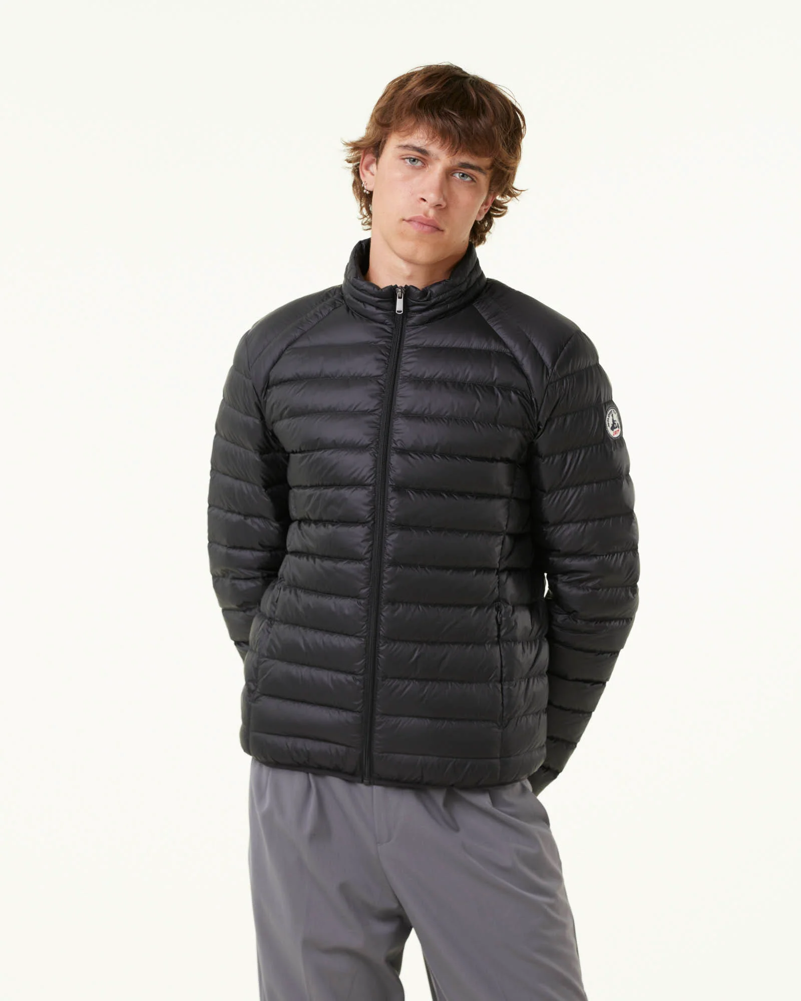 Matt black lightweight down jacket