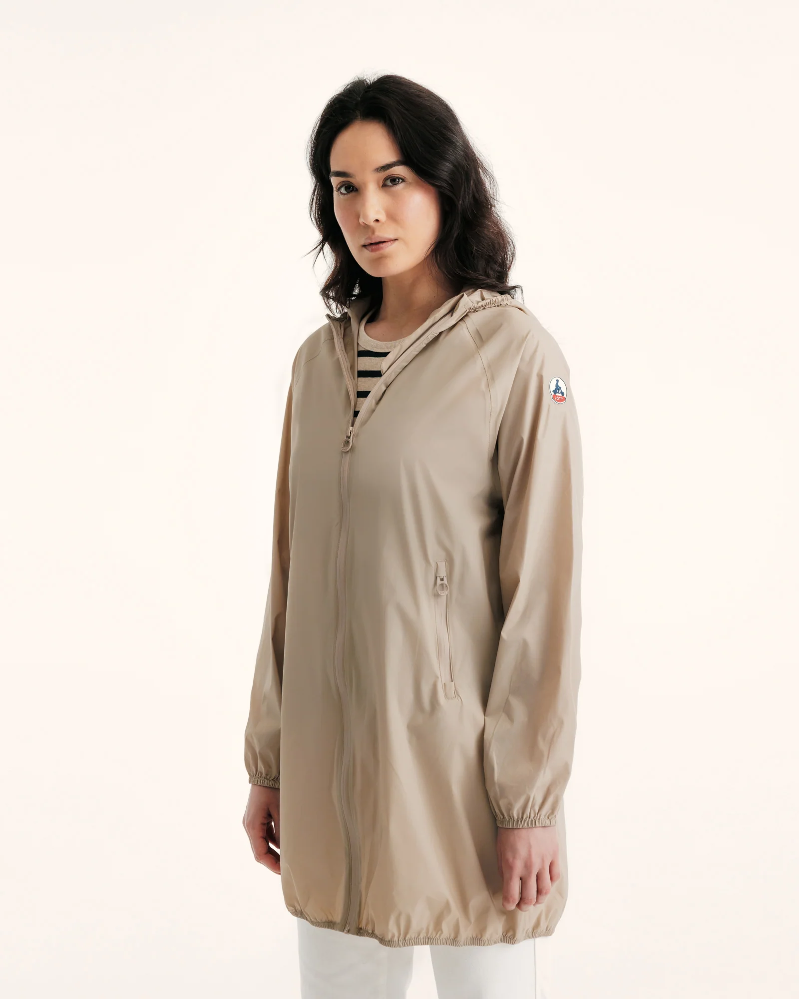 Beige Glendale long hooded raincoat