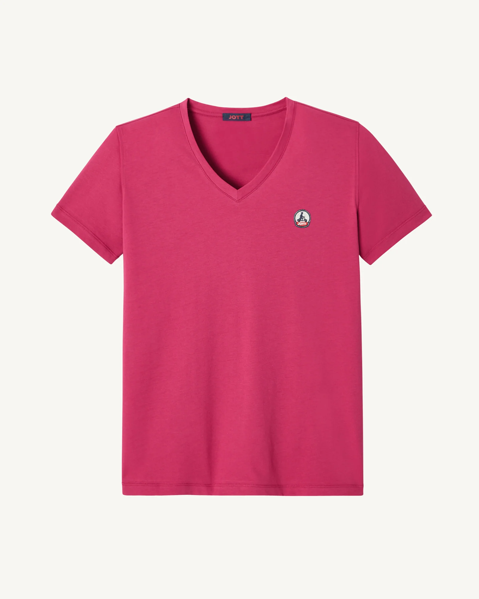 Plain V-neck T-shirt in organic cotton Cherry pink Cancun