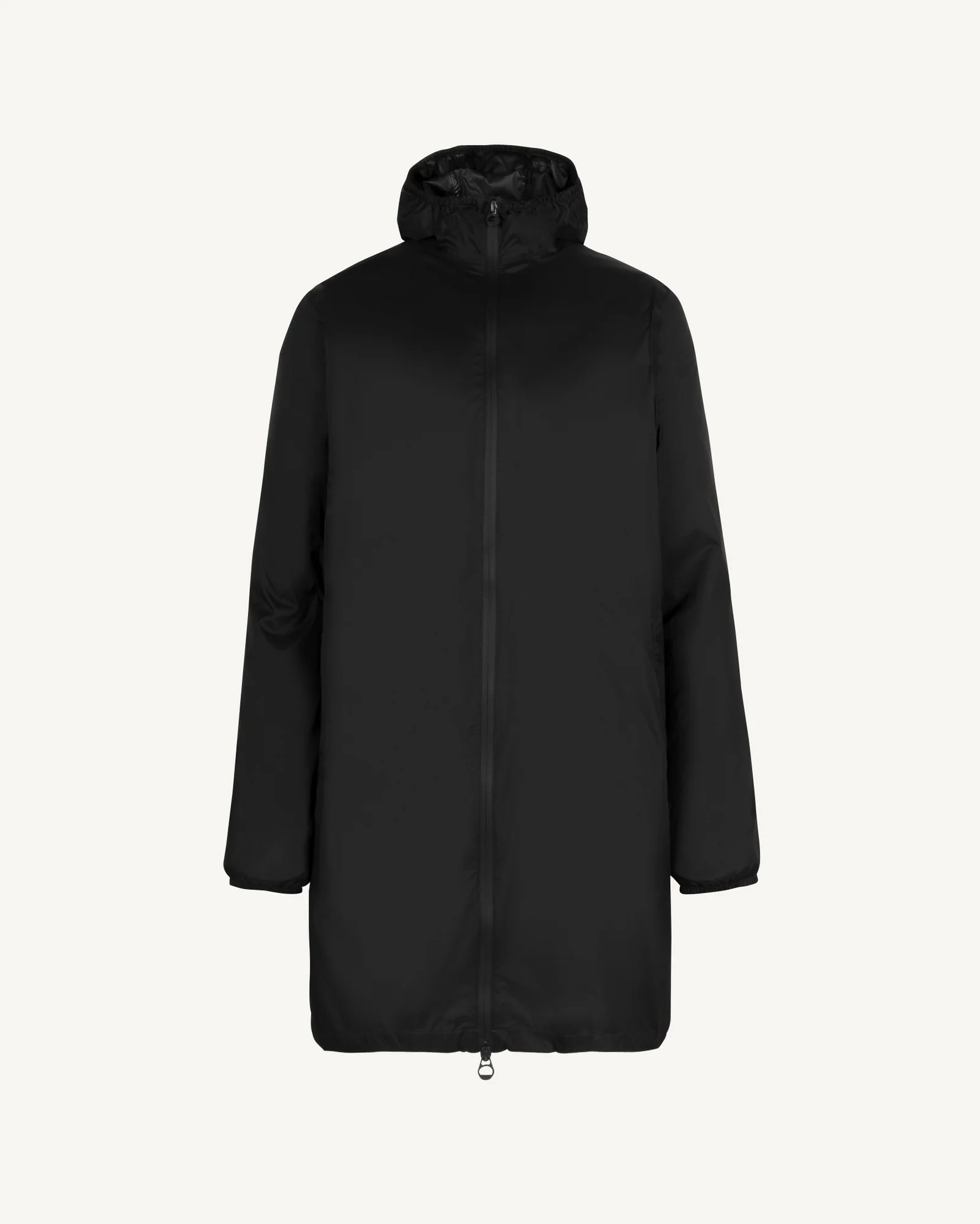 Long hooded raincoat packable Black Oban