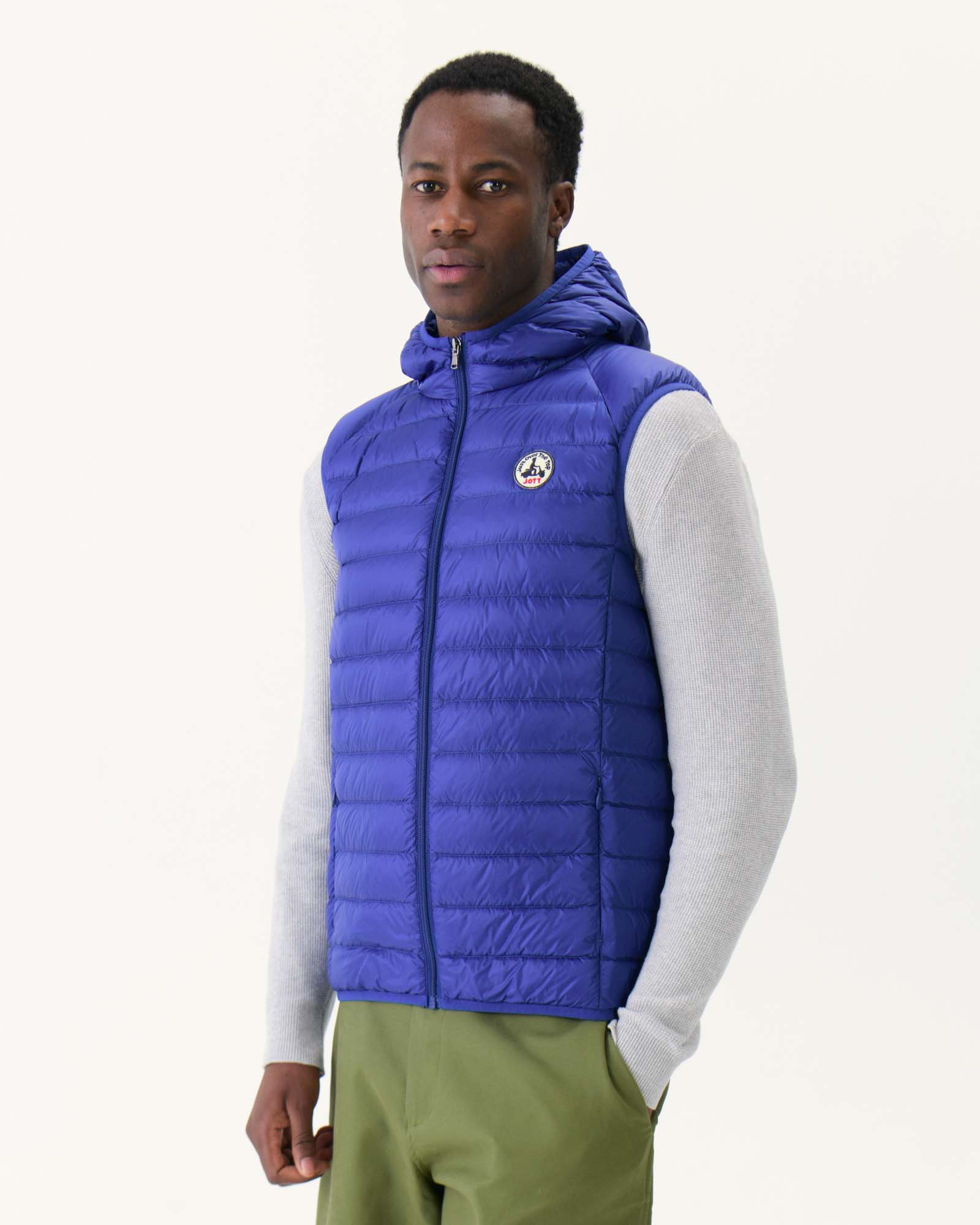Sleeveless hooded down jacket Dark denim Pat