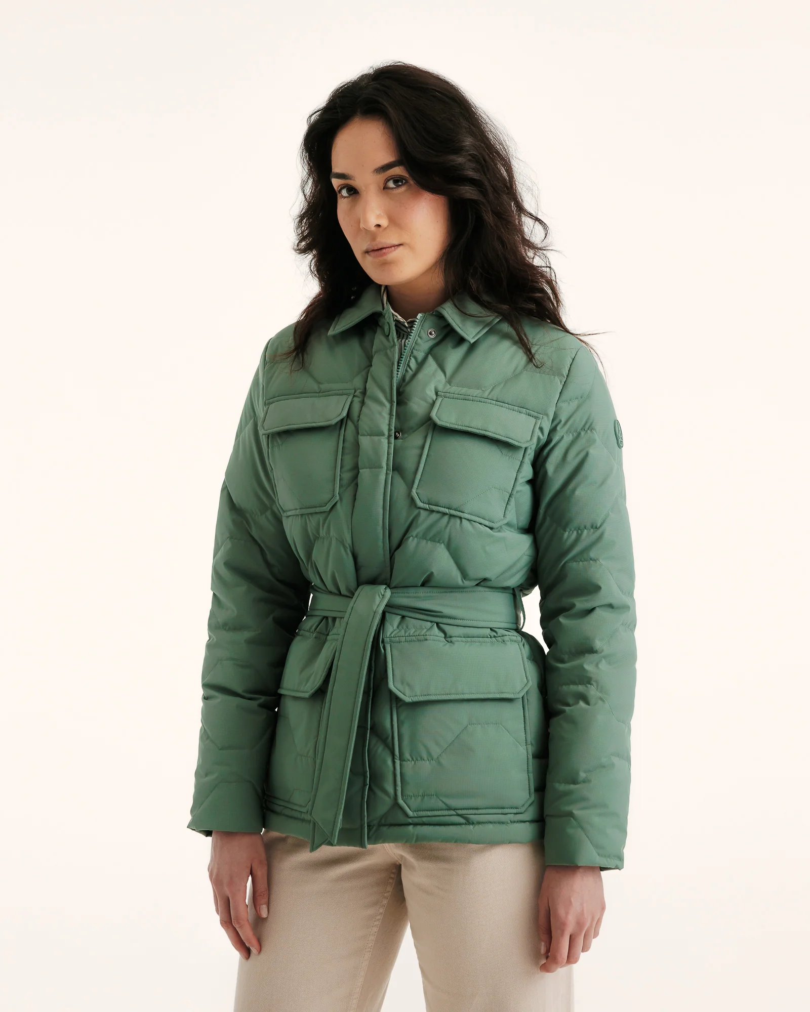 Down jacket Ultralight saharienne Celadon green Carmen