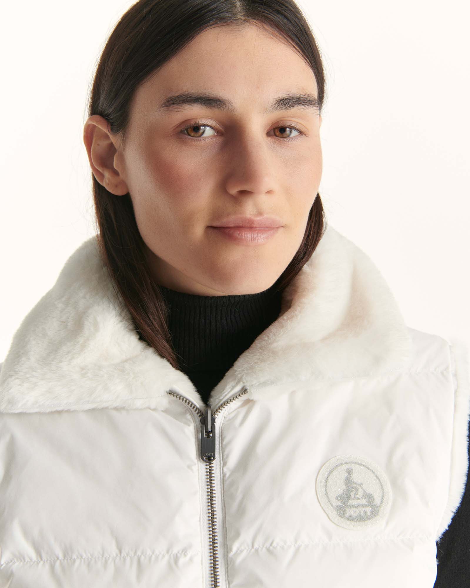 Down jacket with crystals Swarovski®️ sleeveless reversible Grand Froid White Daria