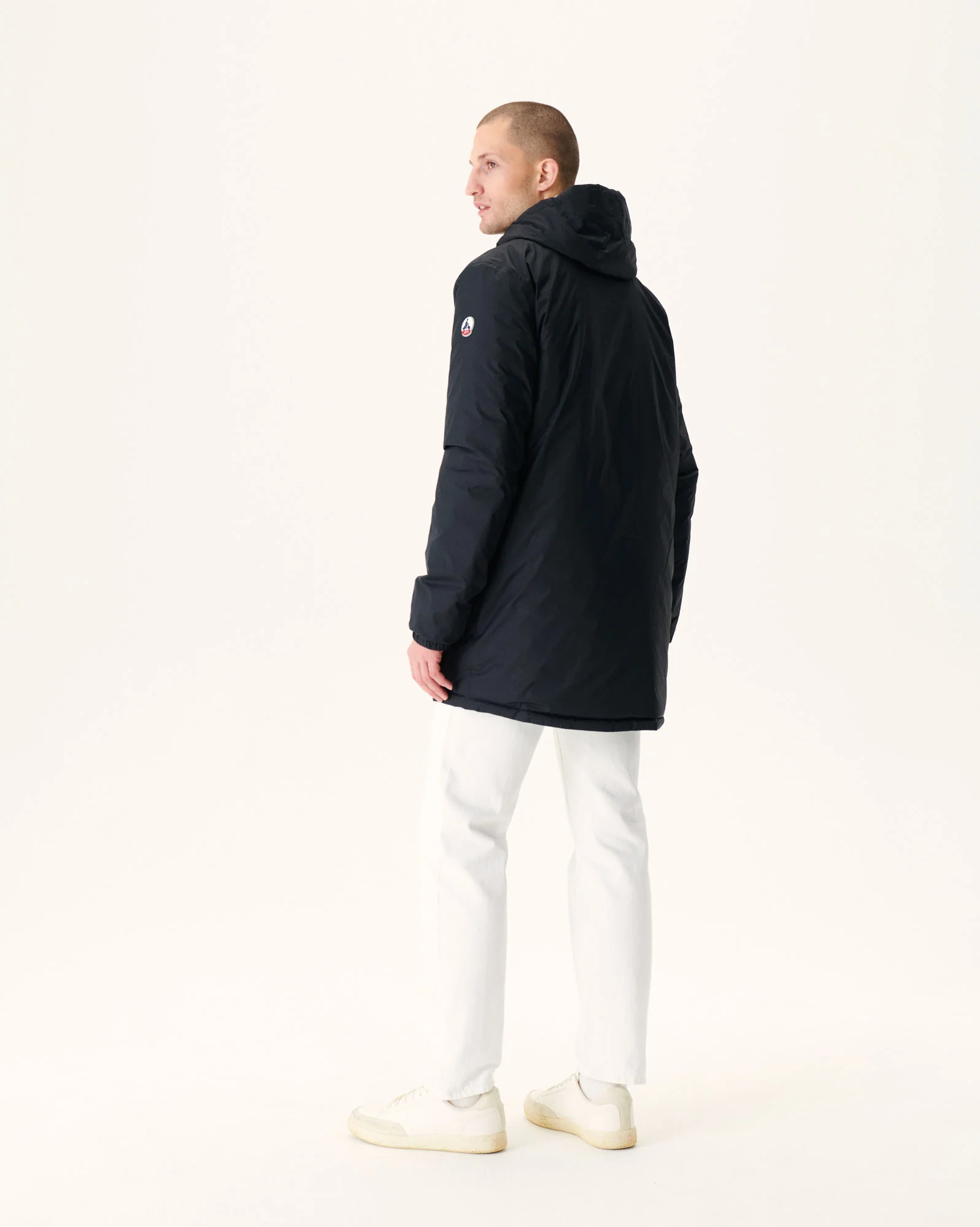 Long reversible hooded down jacket Black/Light gray Amsterdam