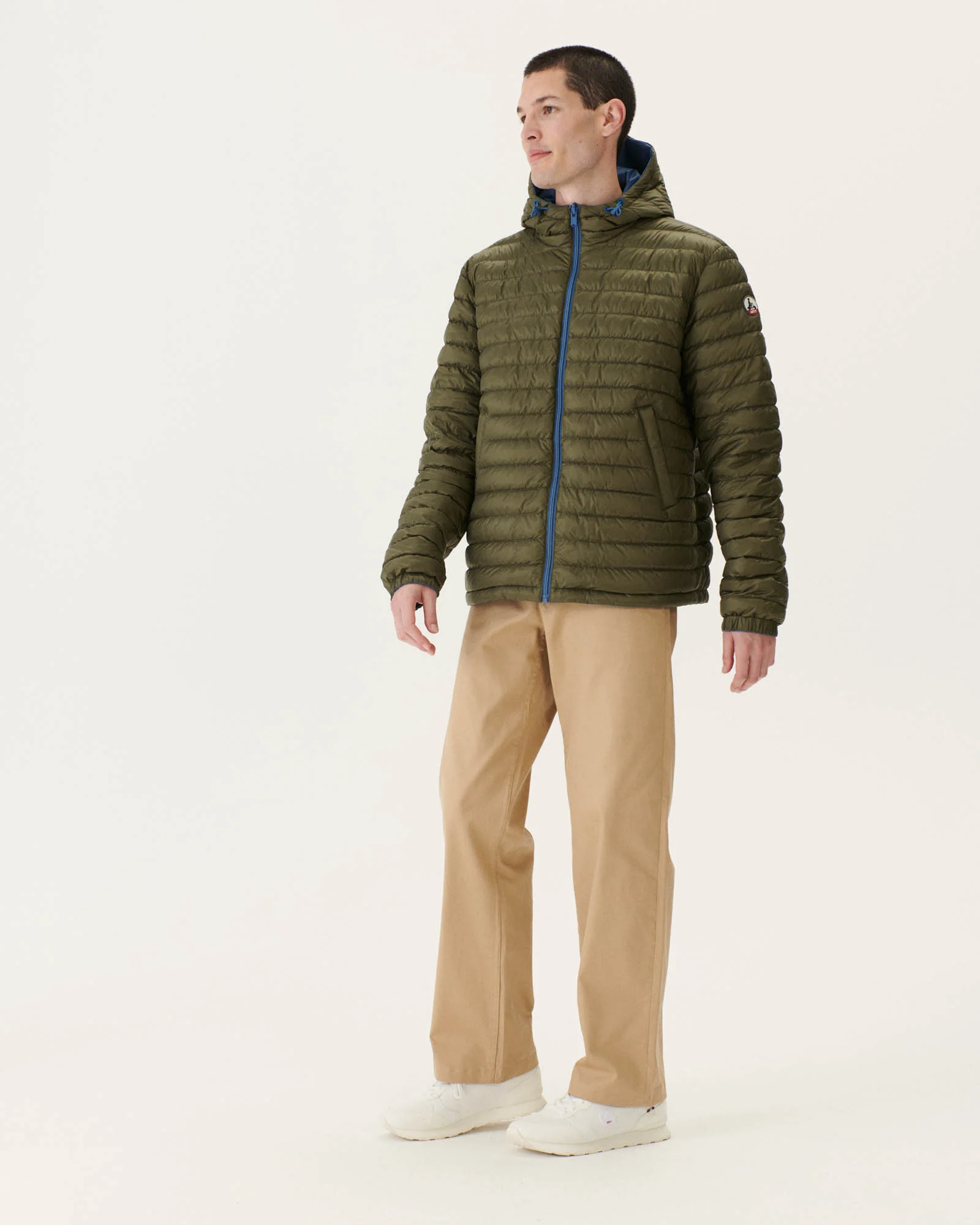 Reversible hooded puffer jacket Denim blue/Army Bergen