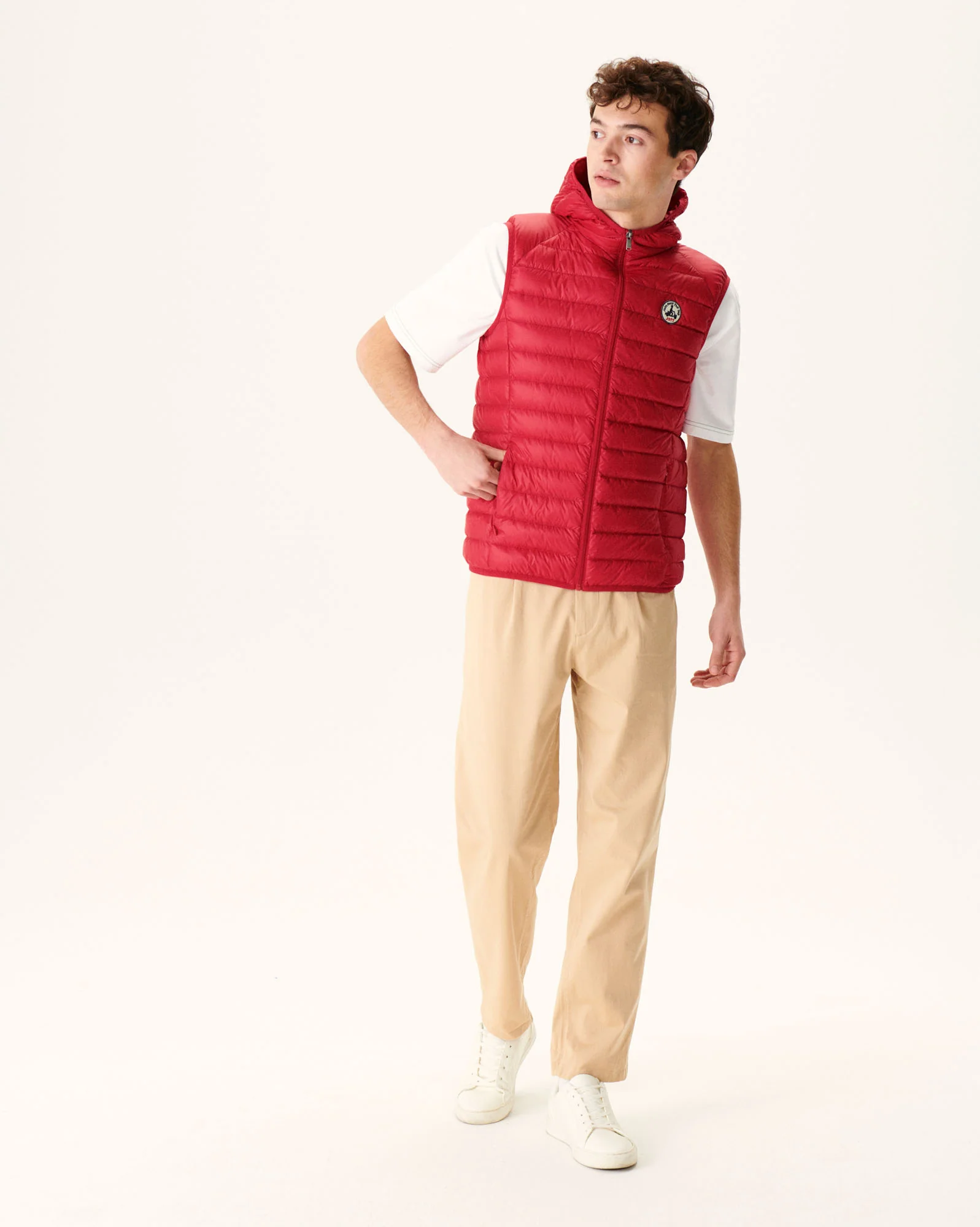 Sleeveless hooded padded jacket Pat blue jeans