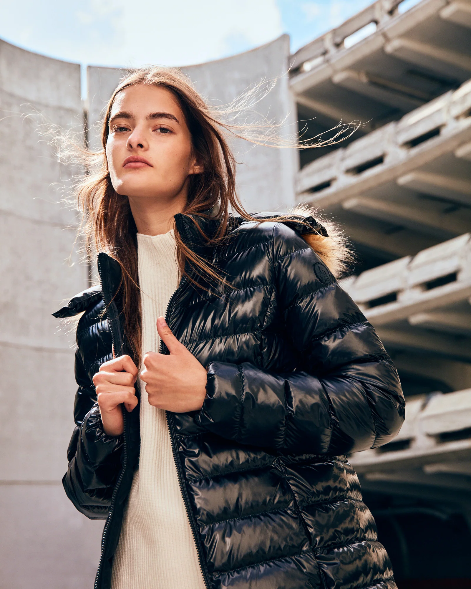 Down jacket mid-length Grand Froid Pearl Black lacquered