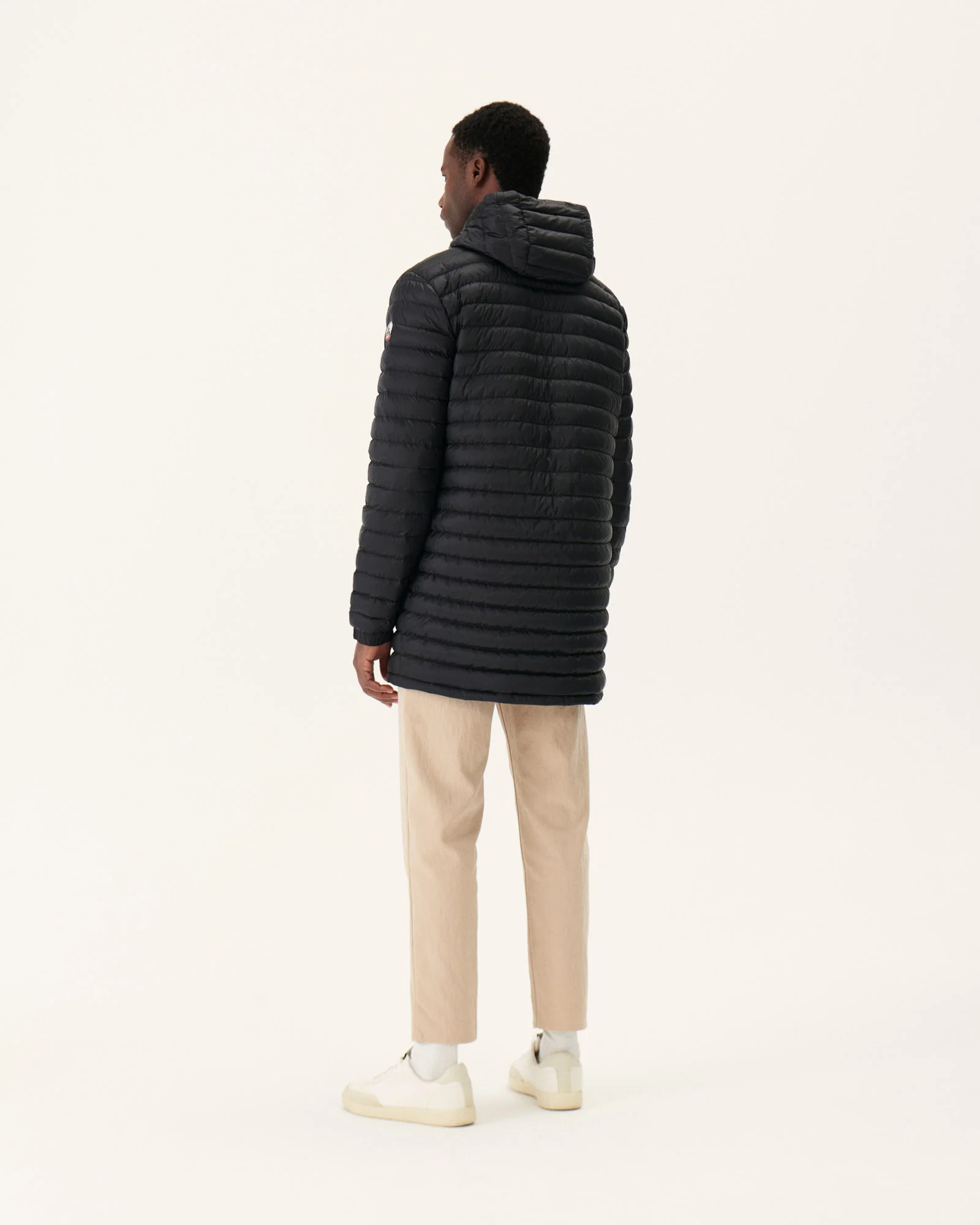 Long reversible hooded down jacket Black/Light gray Amsterdam