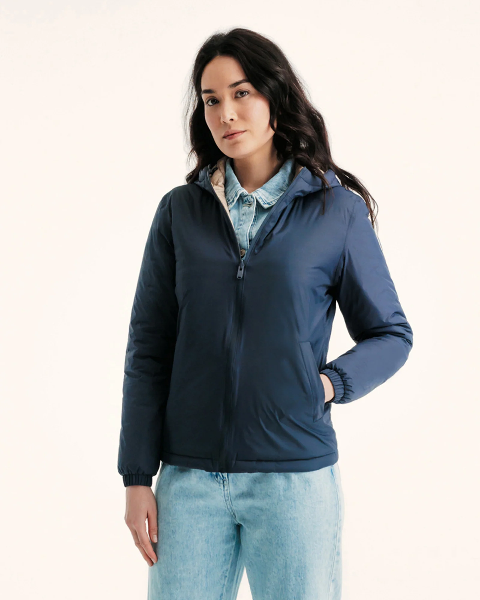 Down jacket reversible hooded Ultralight Marine/Beige Bangkok 2.0