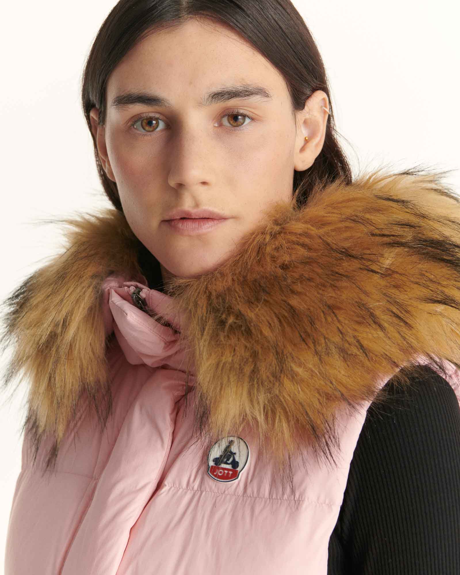 Down jacket sleeveless hooded Grand Froid Rose pêche Texas 2.0