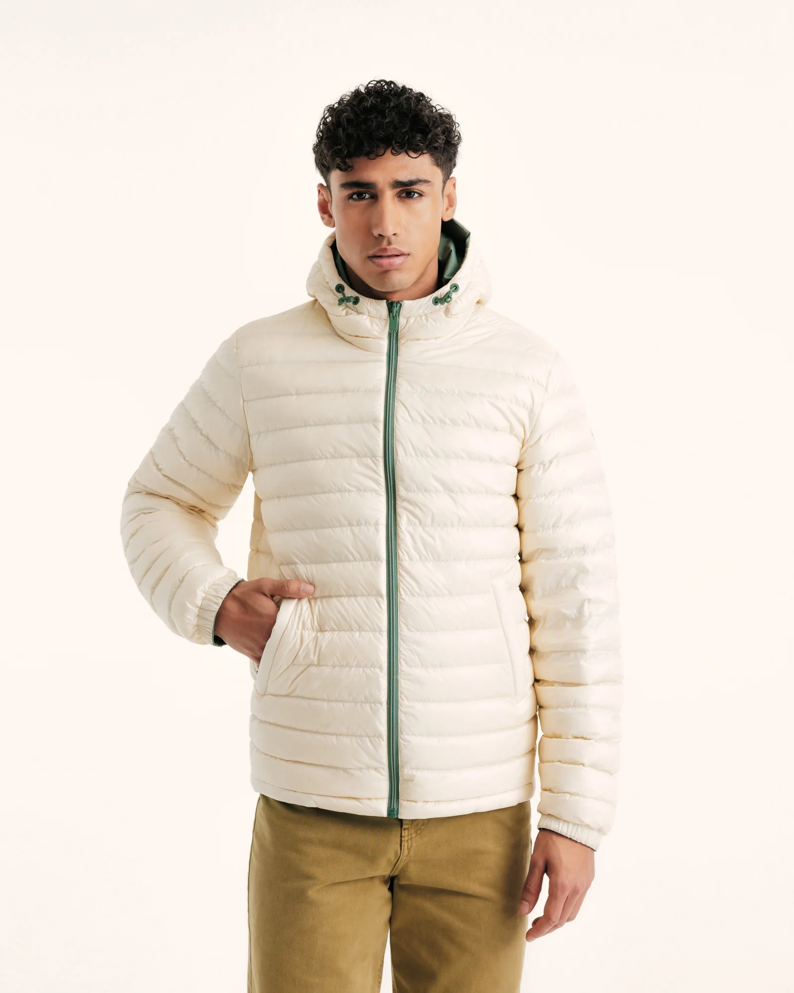 Down jacket reversible hooded Celadon green/Argile Bergen 2.0