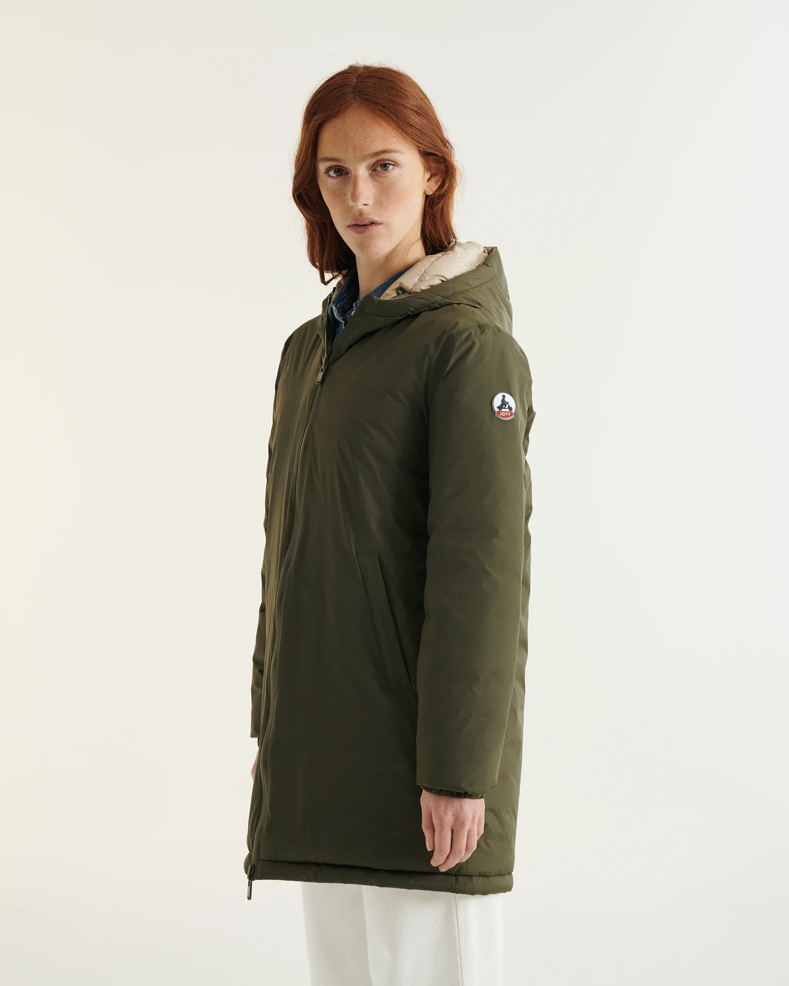 Down jacket long reversible Army/Beige Roma 2.0