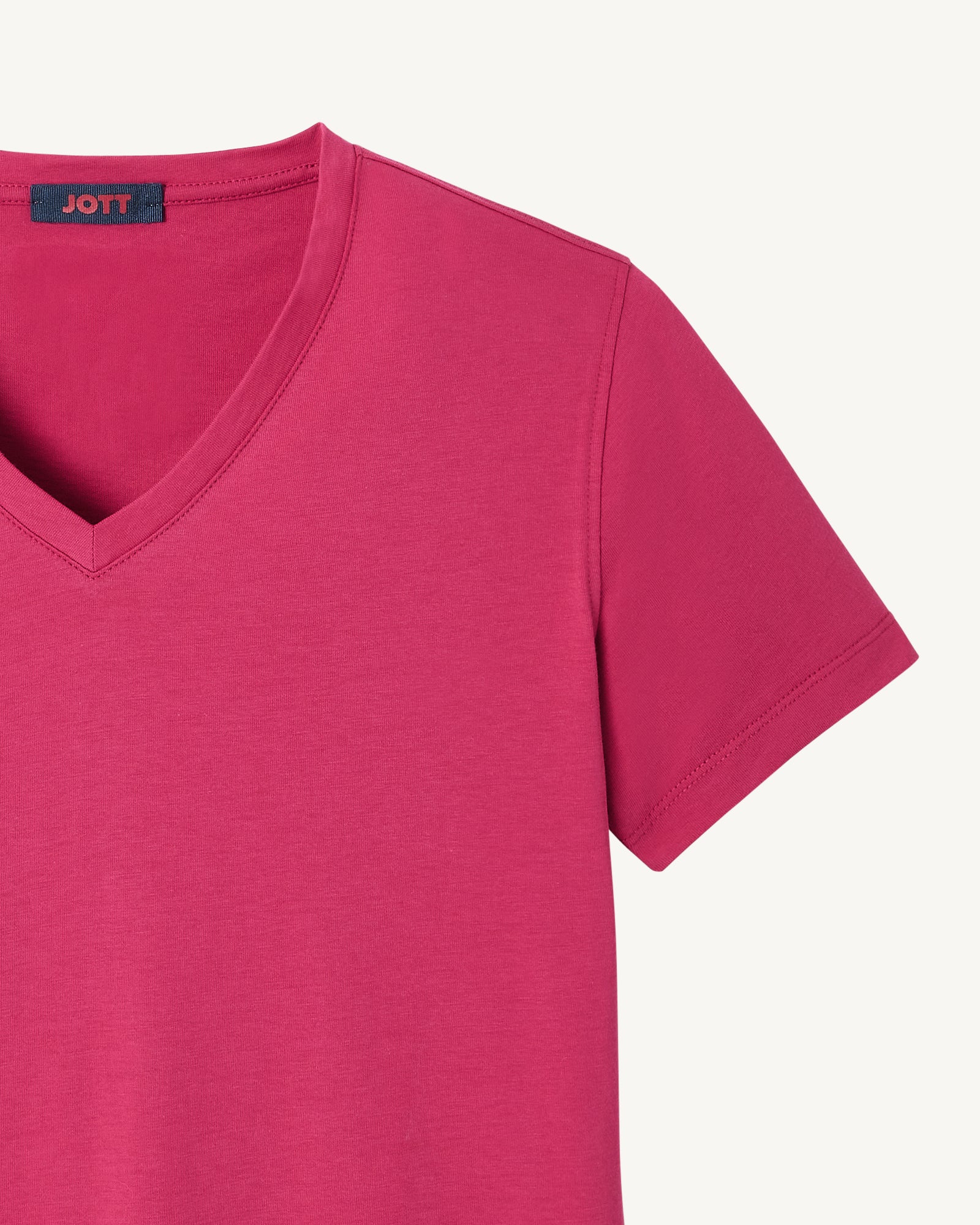 Plain V-neck T-shirt in organic cotton Cherry pink Cancun