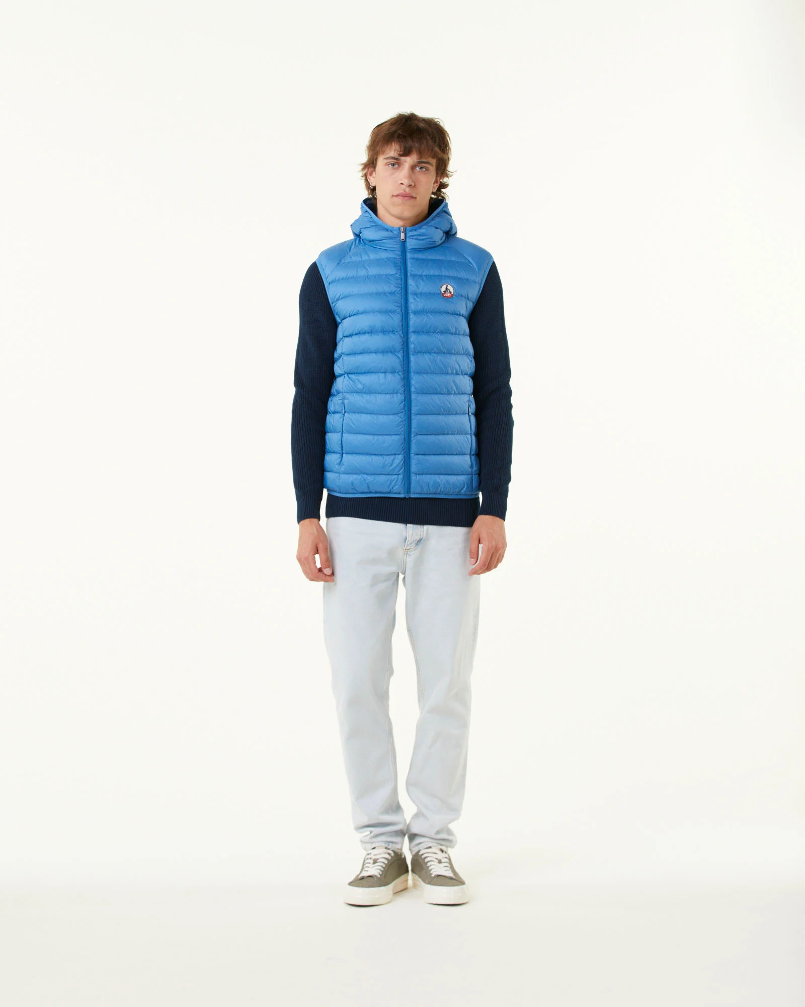Sleeveless hooded padded jacket Pat blue jeans