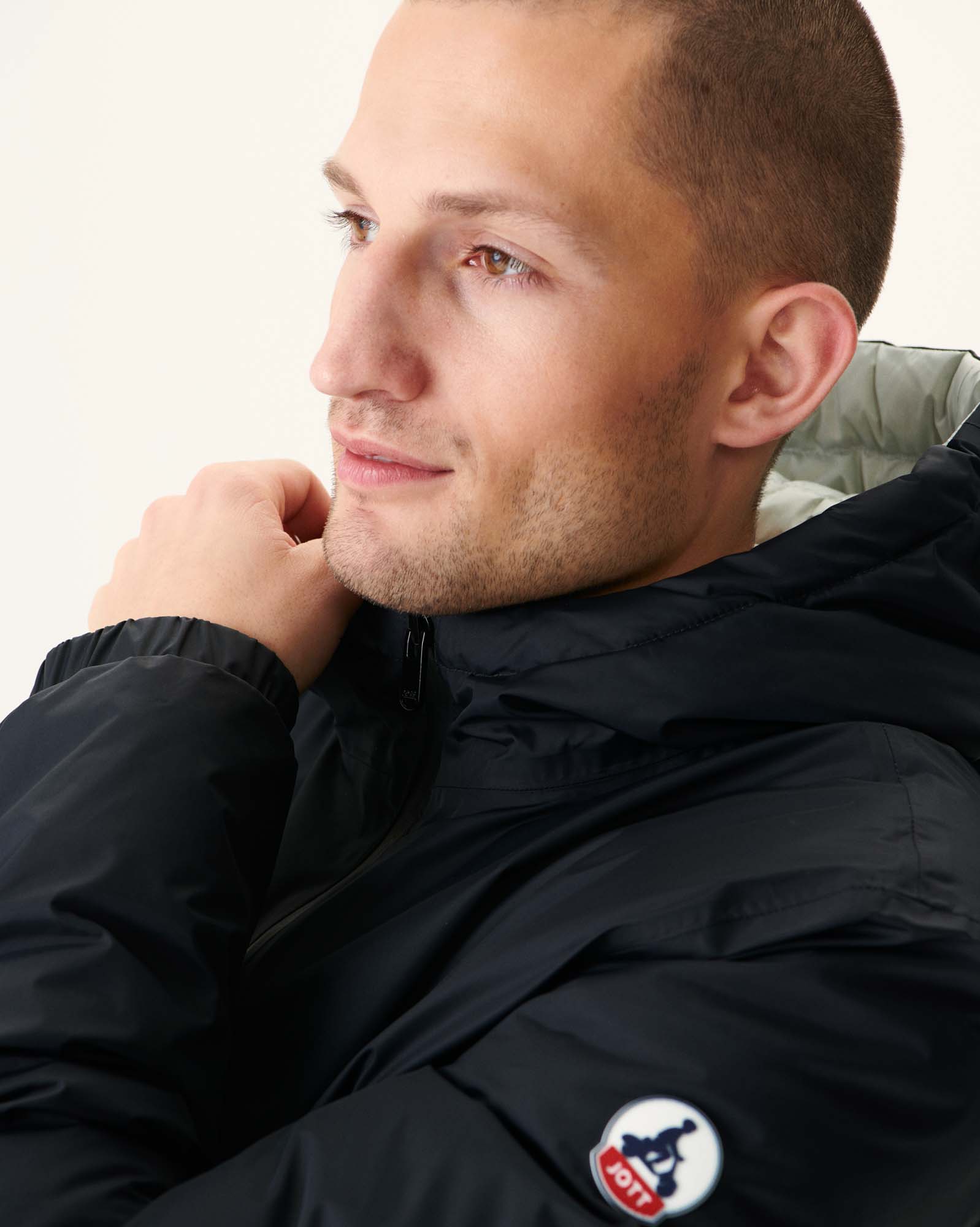 Long reversible hooded down jacket Black/Light gray Amsterdam