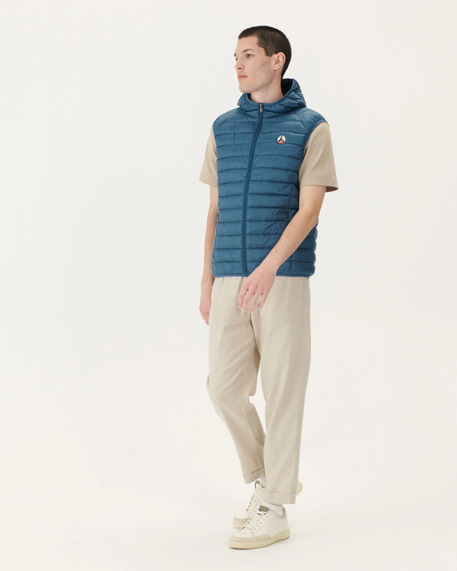 Sleeveless hooded padded jacket Pat blue jeans