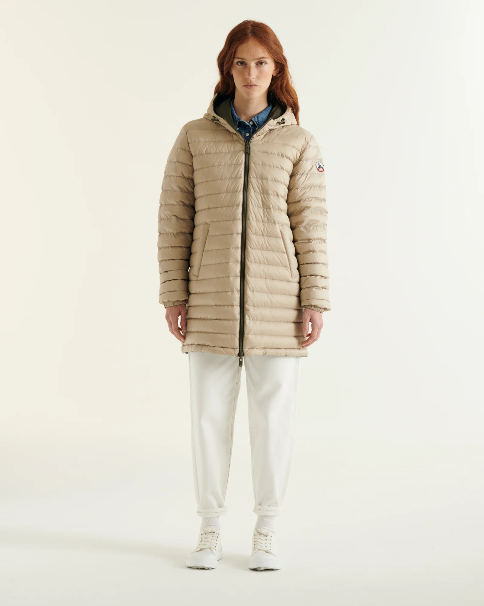 Down jacket long reversible Army/Beige Roma 2.0