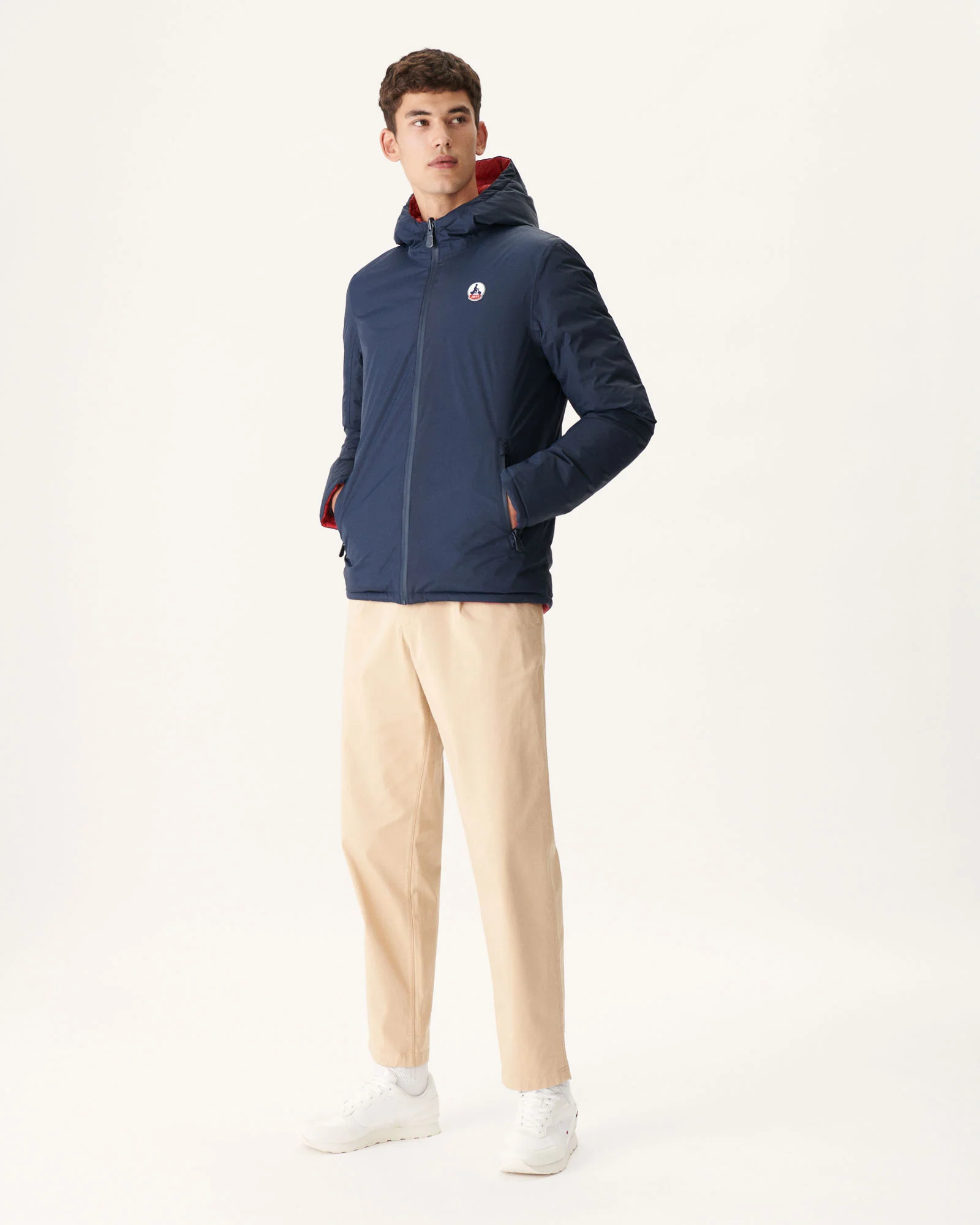 Reversible hooded down jacket Navy/Red Bergen