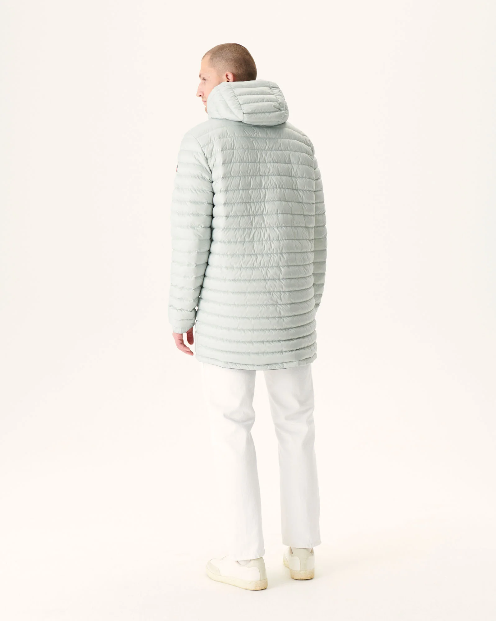 Long reversible hooded down jacket Black/Light gray Amsterdam