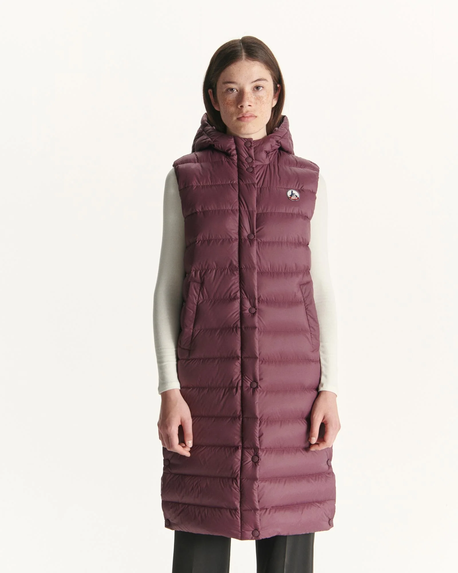 Down jacket long straight hooded Aubergine Lola
